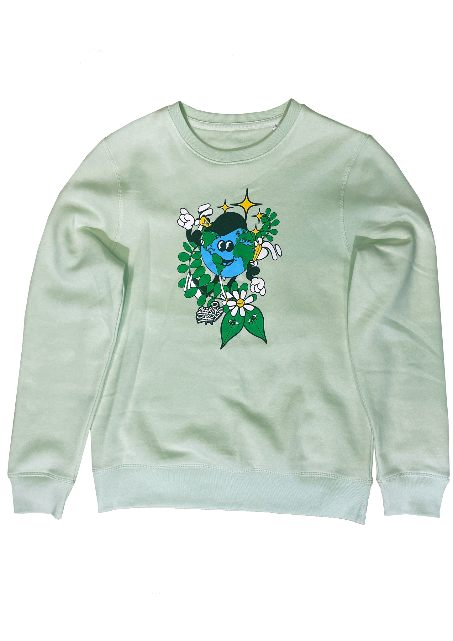 'Dancing World' mint green Organic sweatshirt