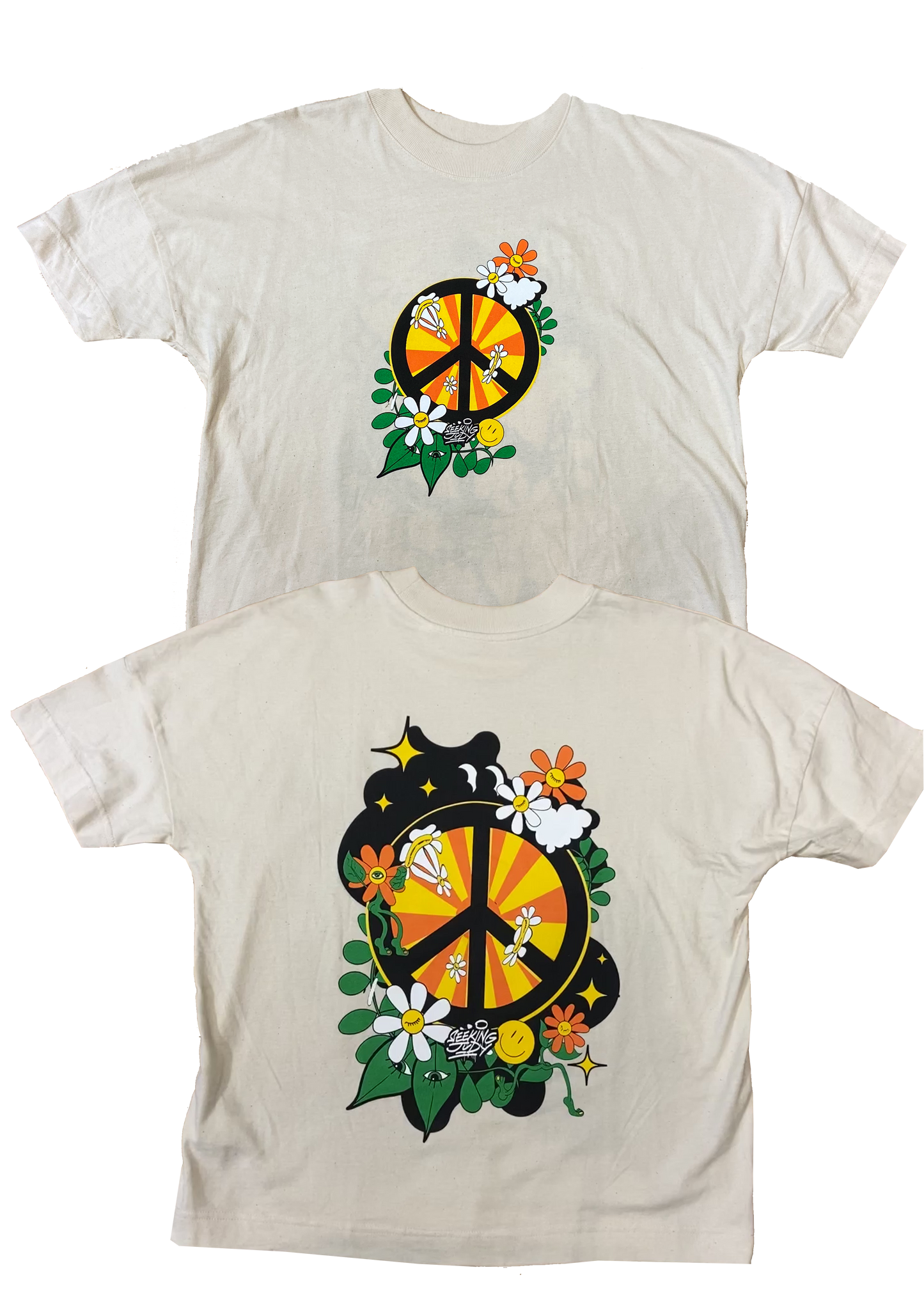 'Peace and Sunshine'  Neutral Organic Cotton Oversized Tee