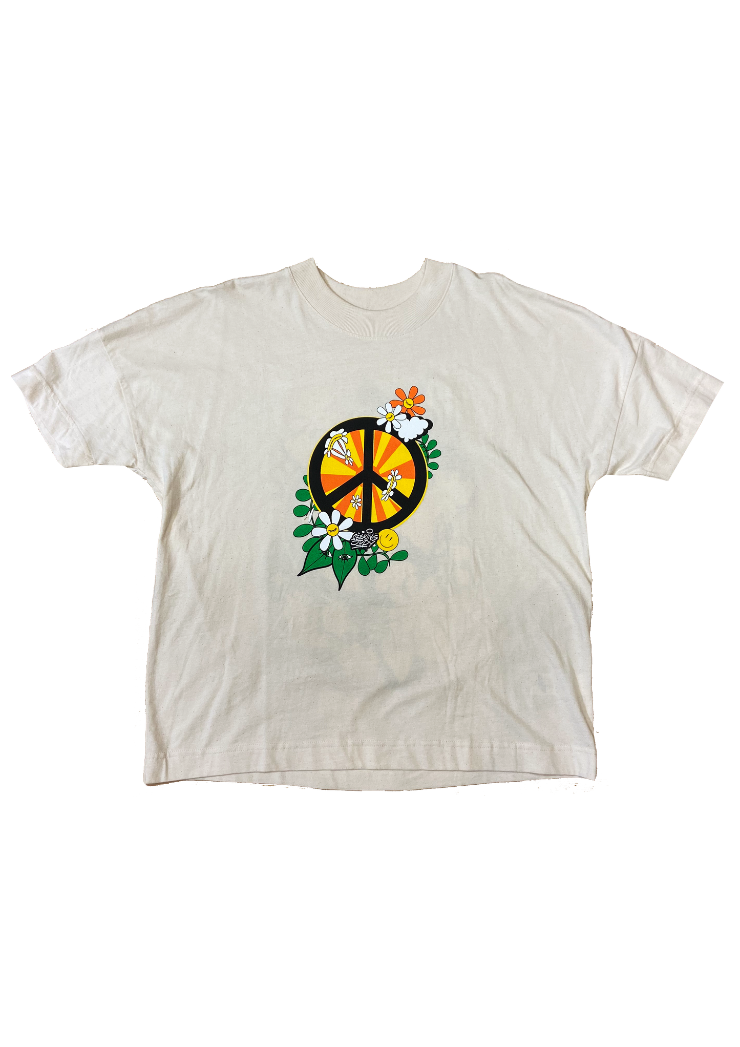 'Peace and Sunshine'  Neutral Organic Cotton Oversized Tee