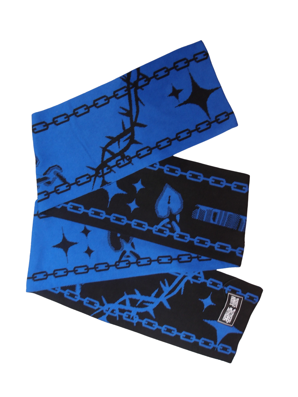 BLUE AND BLACK SCARF WITH SEEKING JUDY GRAPHICS