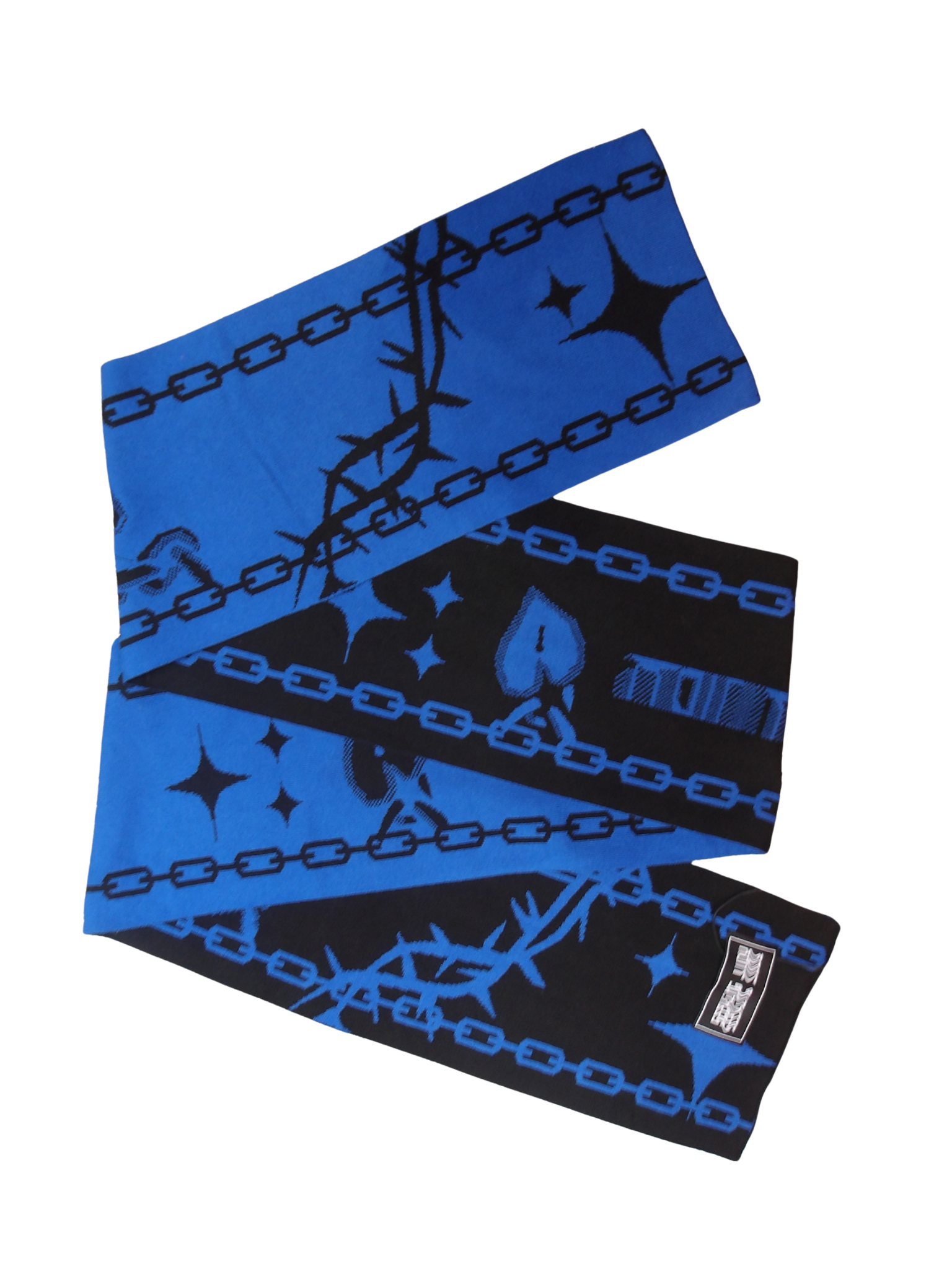 BLUE AND BLACK SCARF WITH SEEKING JUDY GRAPHICS