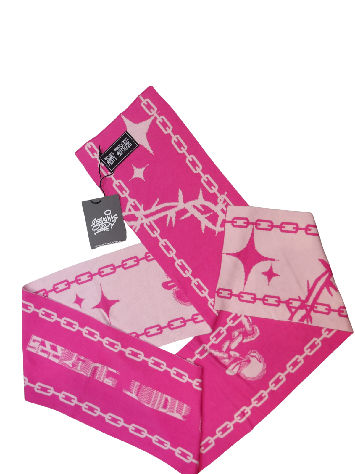 TWO TONED PINK SCARF WITH SEEKING JUDY GRAPHICS