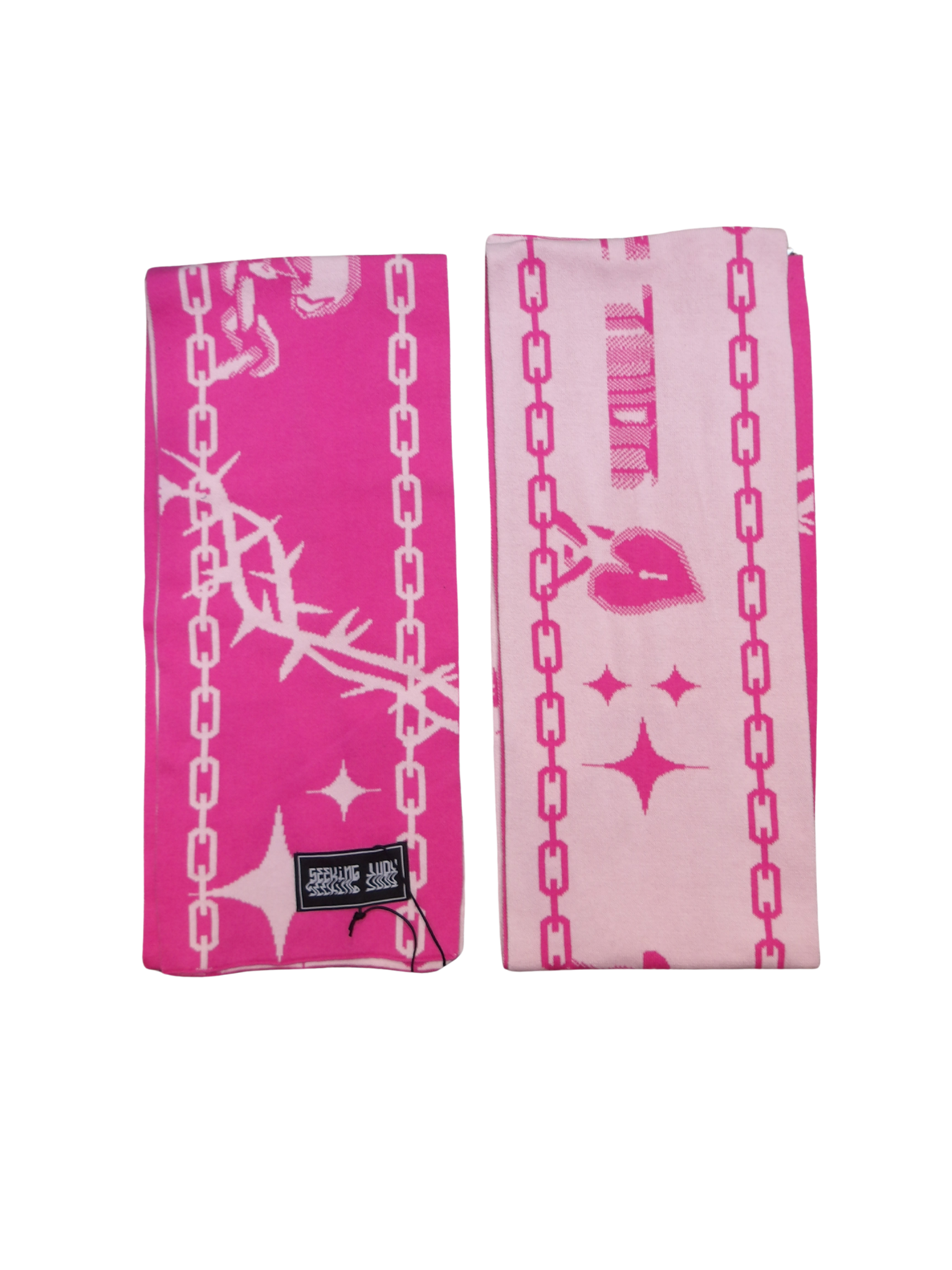 TWO TONED PINK SCARF WITH SEEKING JUDY GRAPHICS