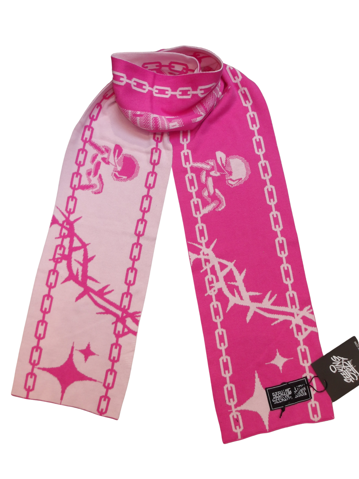 TWO TONED PINK SCARF WITH SEEKING JUDY GRAPHICS