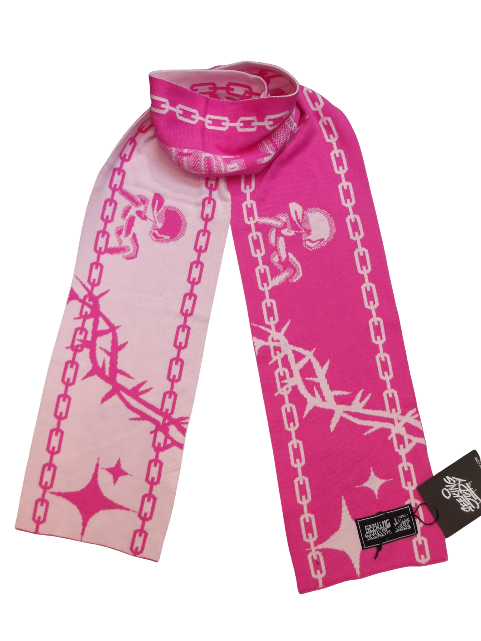 TWO TONED PINK SCARF WITH SEEKING JUDY GRAPHICS