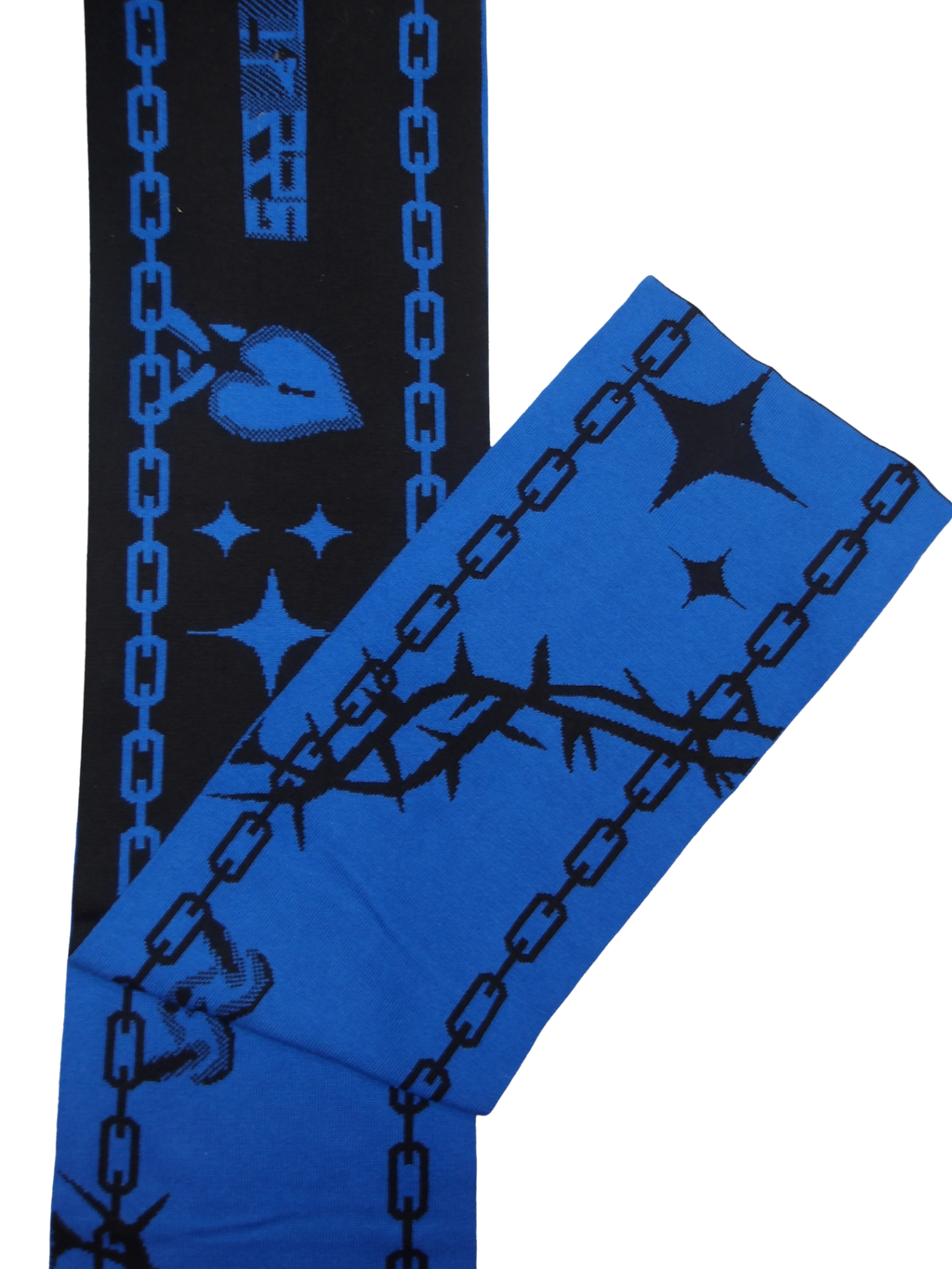 BLUE AND BLACK SCARF WITH SEEKING JUDY GRAPHICS