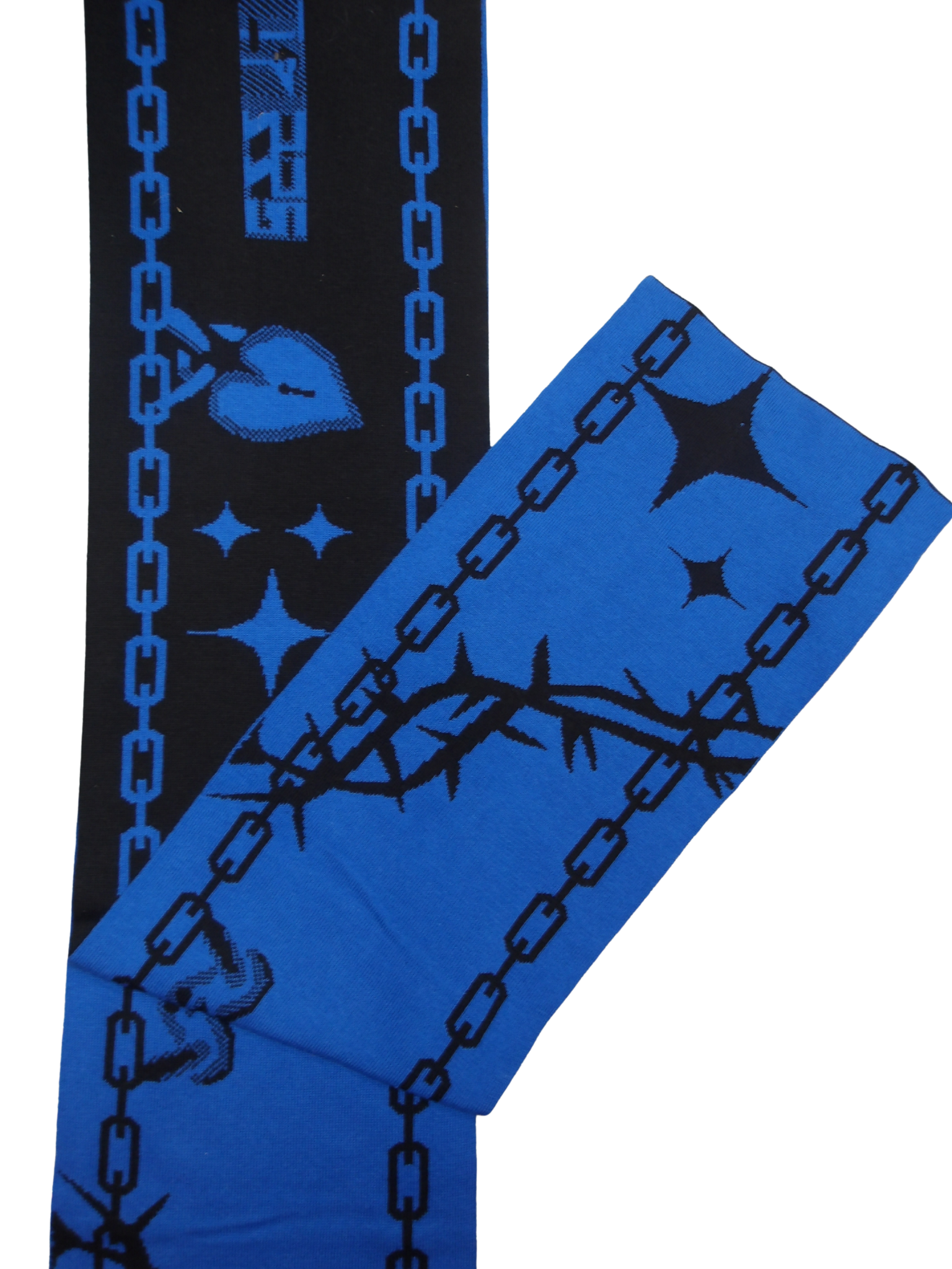 BLUE AND BLACK SCARF WITH SEEKING JUDY GRAPHICS