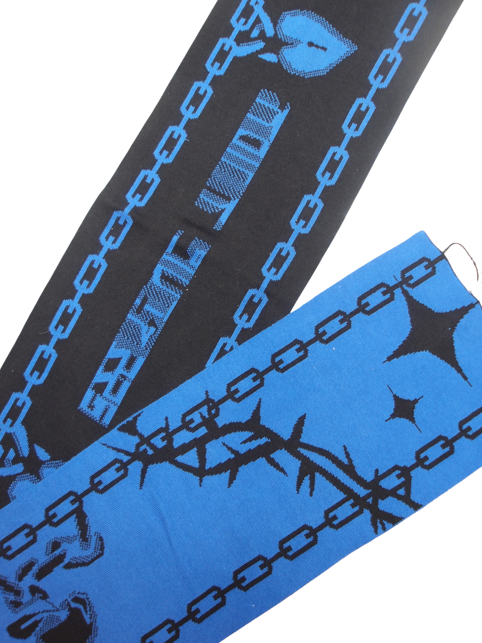 BLUE AND BLACK SCARF WITH SEEKING JUDY GRAPHICS