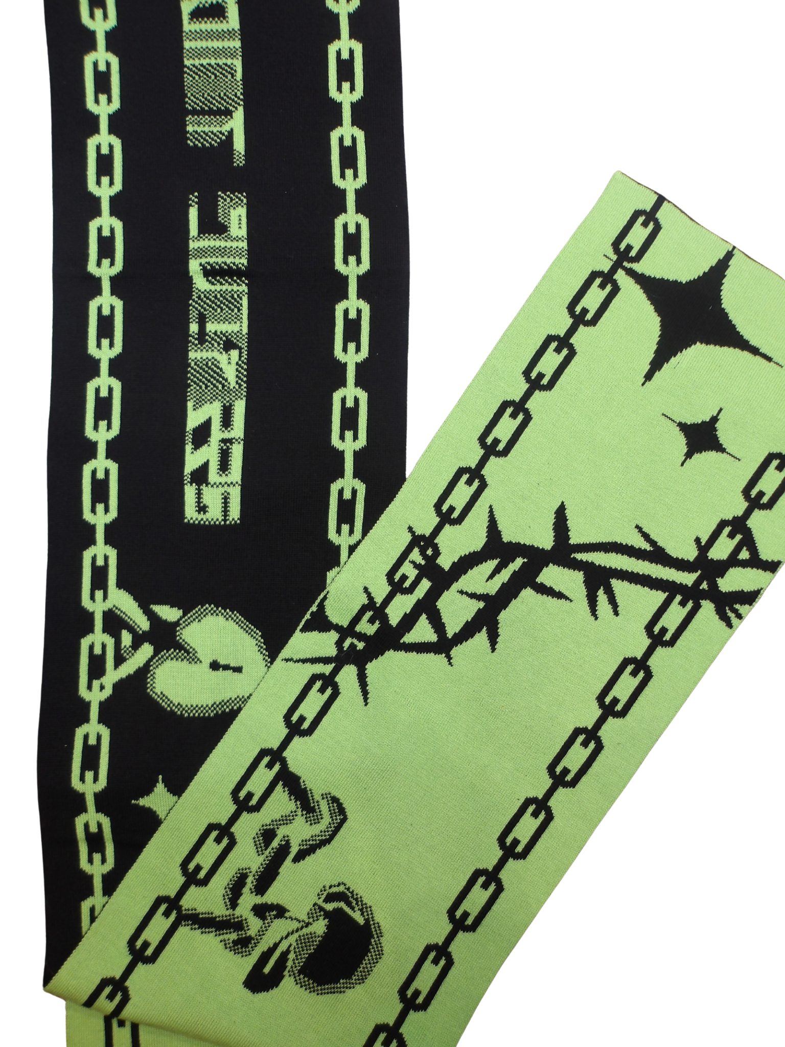 GREEN AND BLACK SCARF WITH SEEKING JUDY GRAPHICS