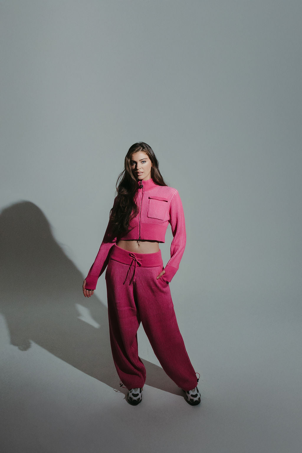 Pink 100% cotton rib knit tracksuit bottoms