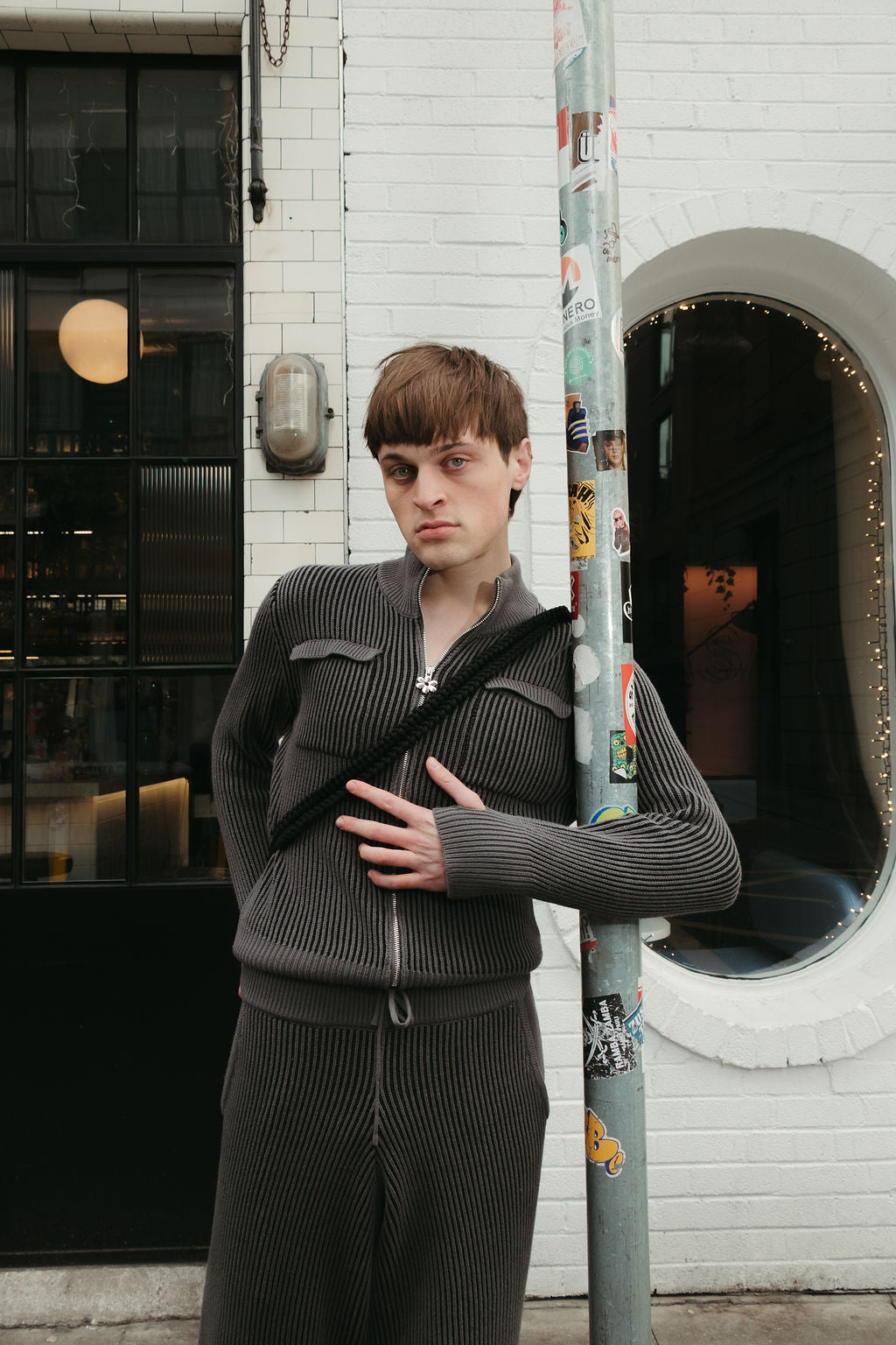 100% cotton rib knit tracksuit top Grey