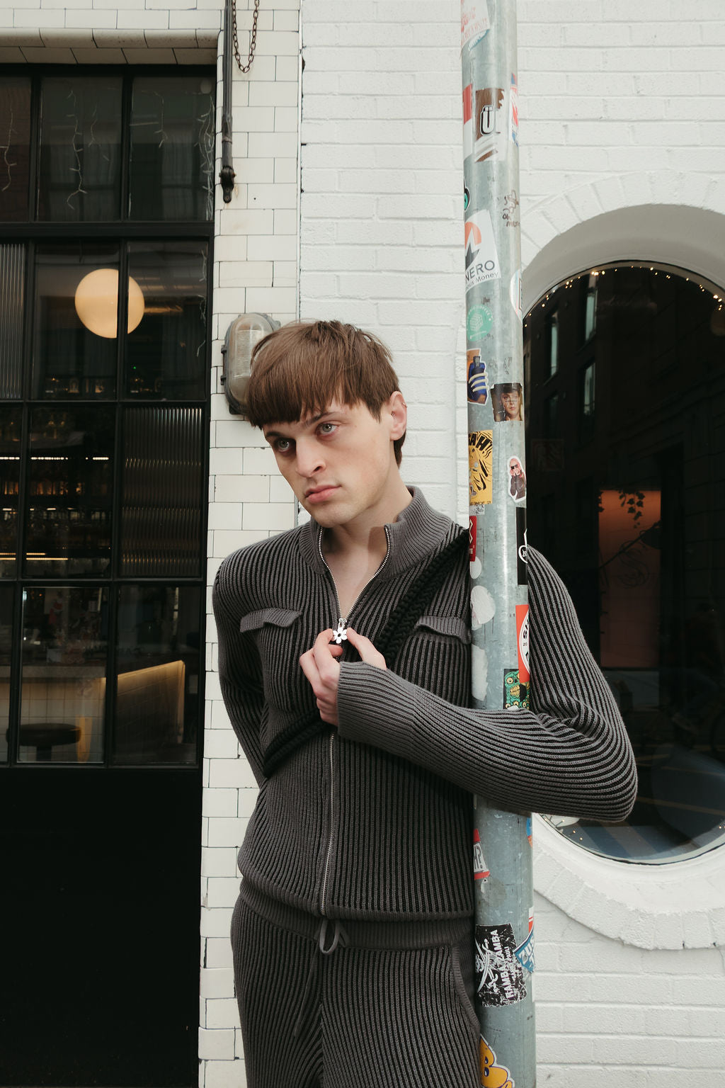 100% cotton rib knit tracksuit top Grey