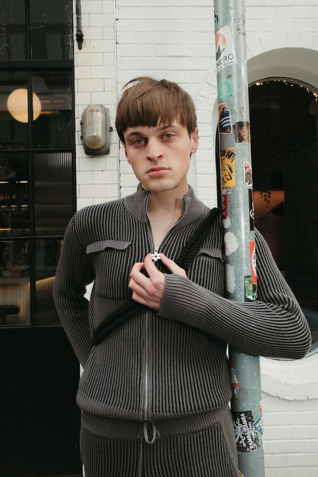 100% cotton rib knit tracksuit top Grey