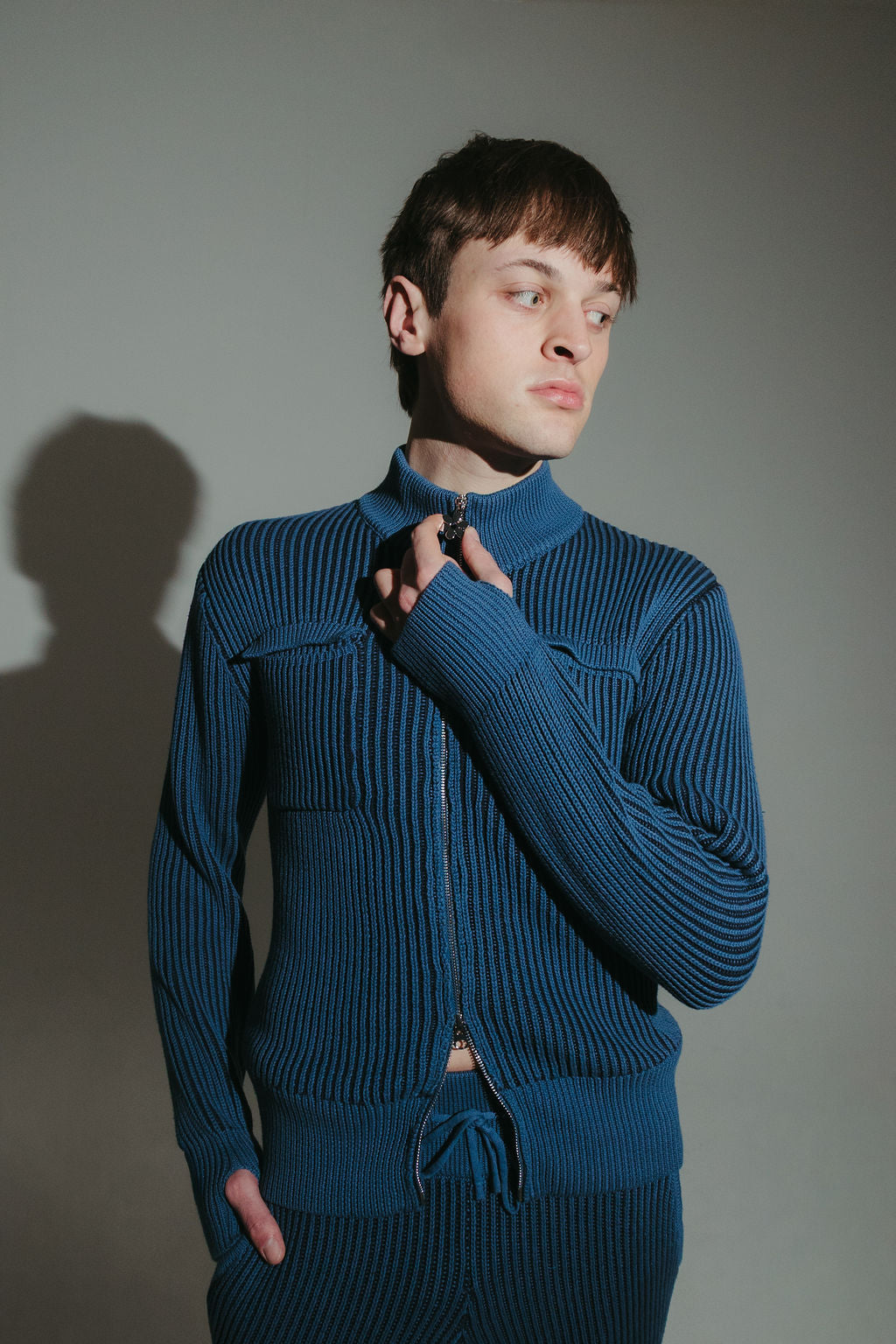 Blue 100% cotton rib knit tracksuit top