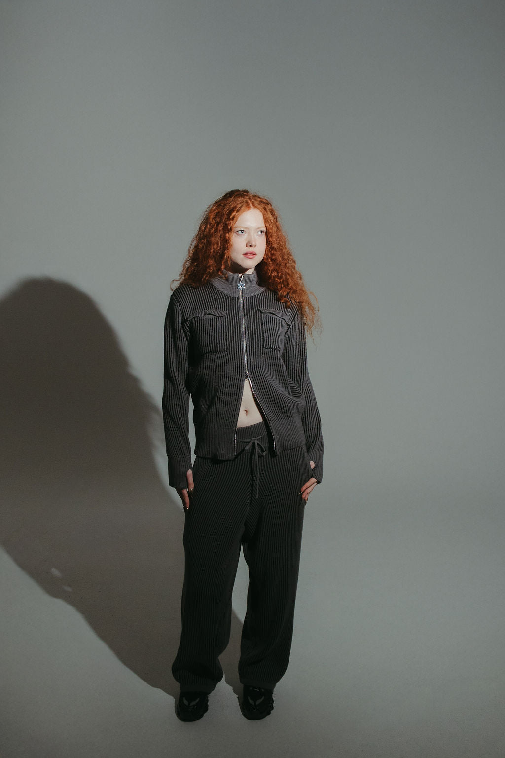 Grey 100% cotton rib knit tracksuit bottoms