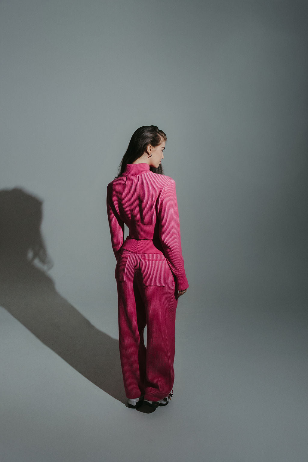 Pink 100% cotton rib knit tracksuit bottoms