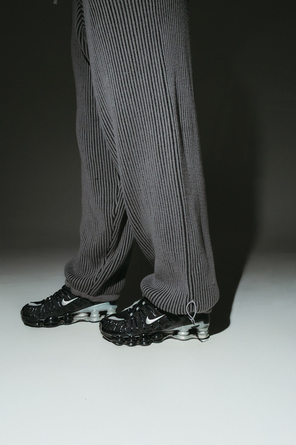 Grey 100% cotton rib knit tracksuit bottoms