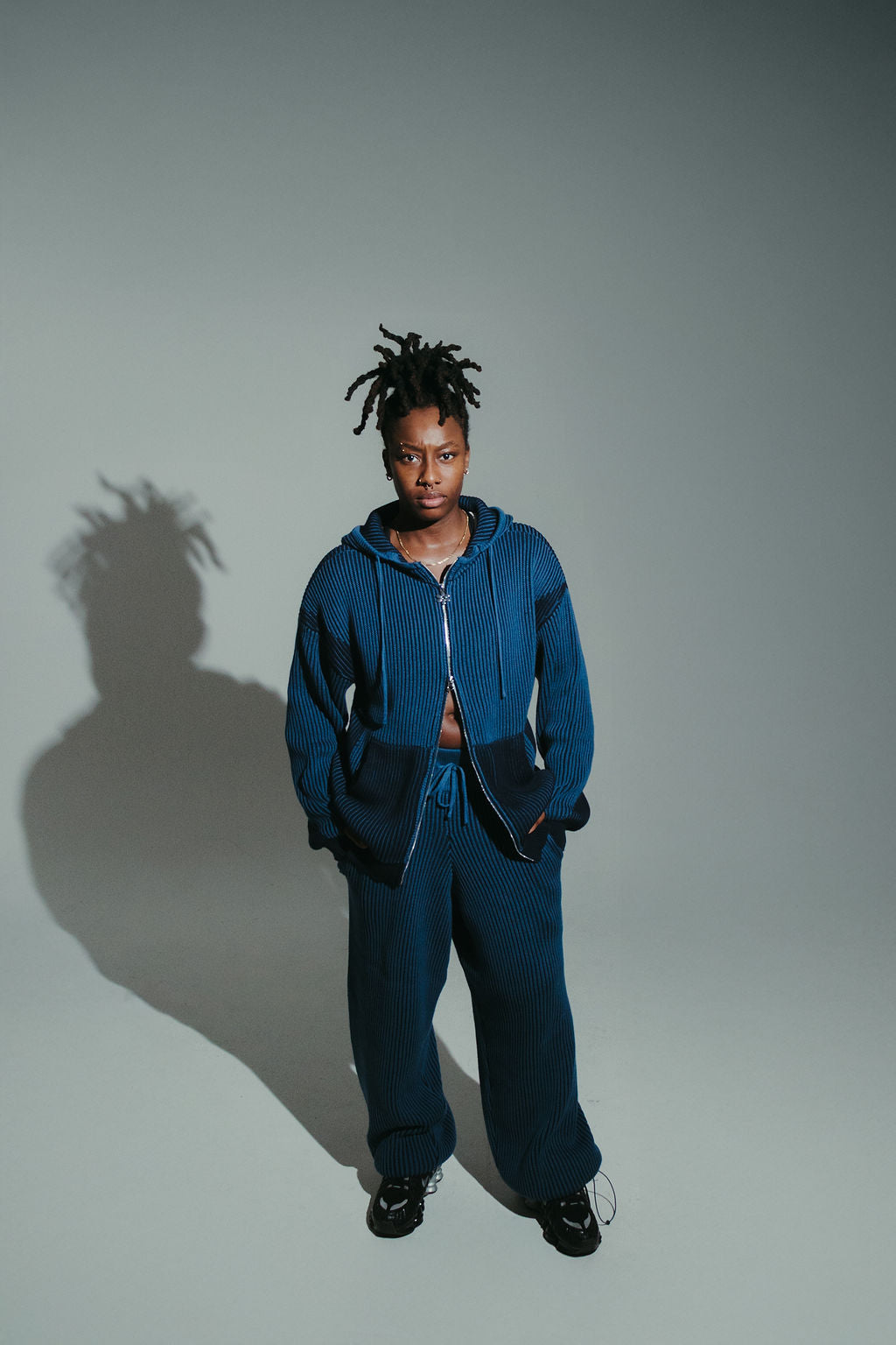 Blue 100% cotton rib knit tracksuit bottoms