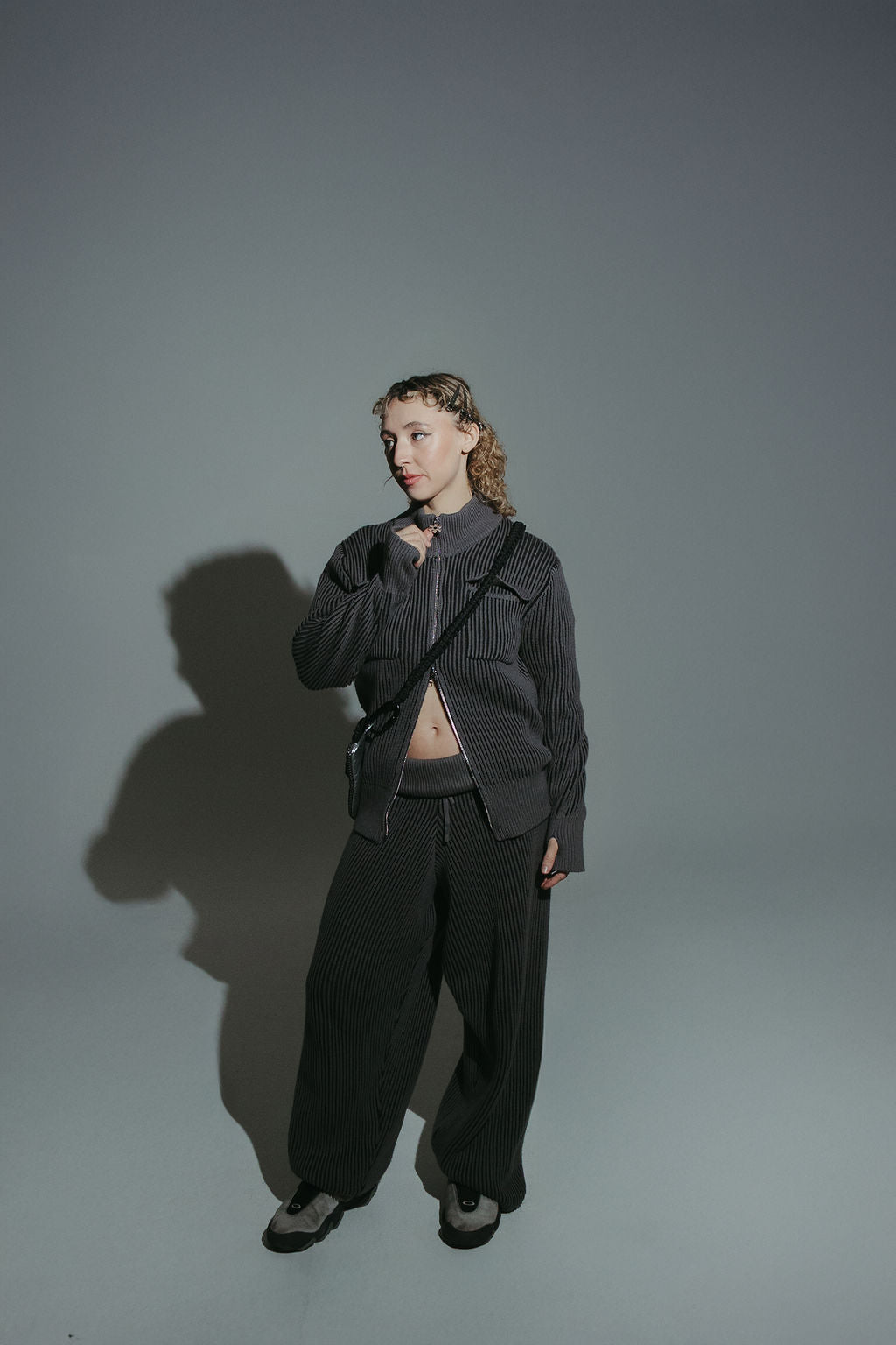 100% cotton rib knit tracksuit top Grey