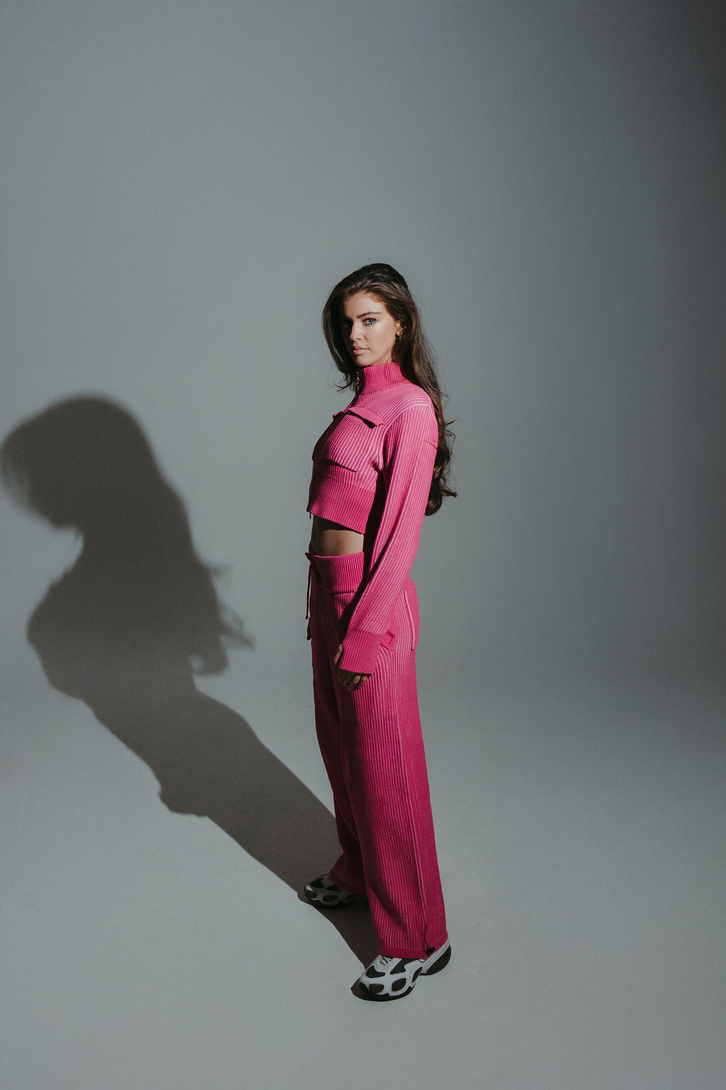 Pink 100% cotton rib knit tracksuit bottoms