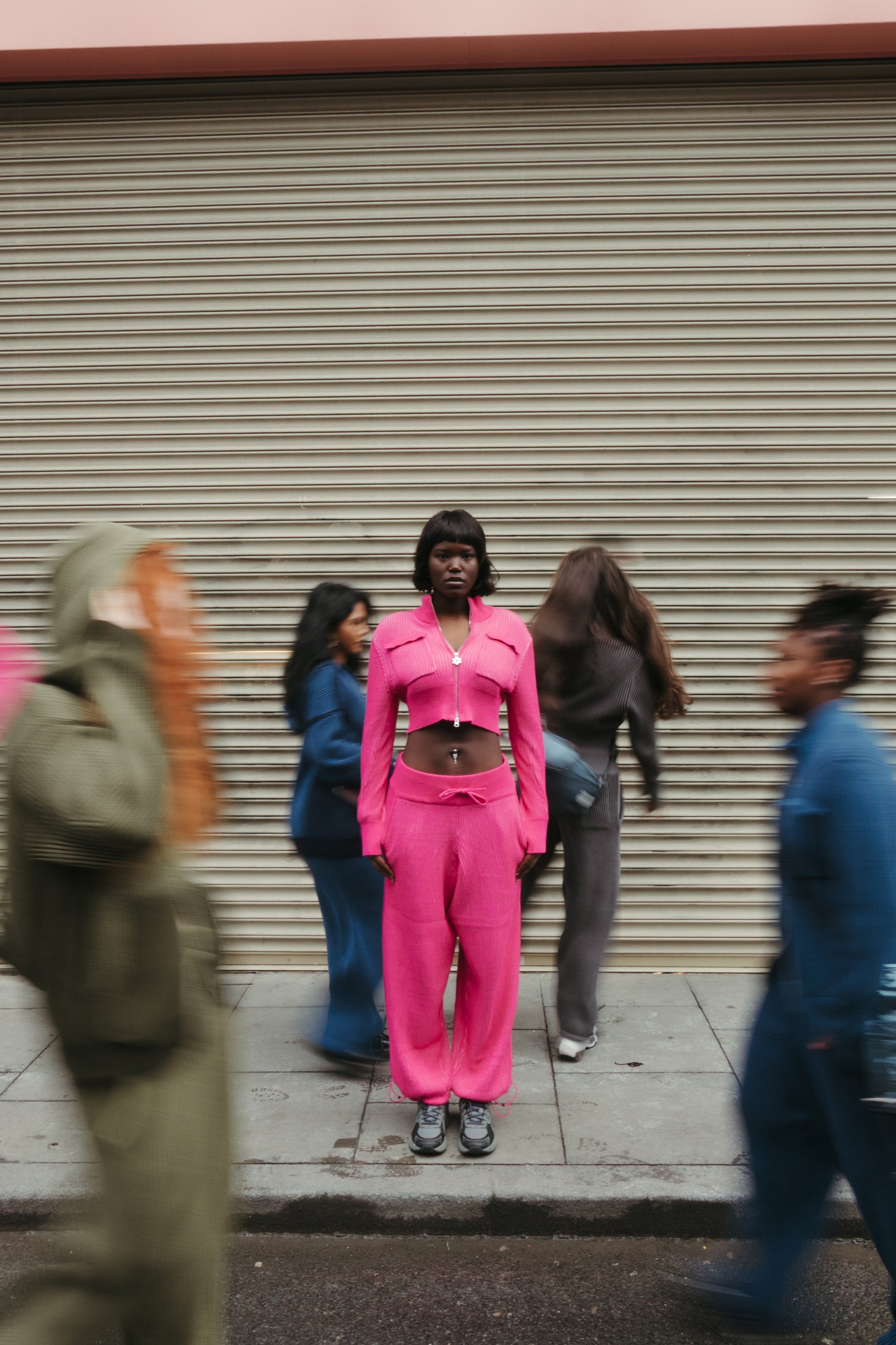 Pink 100% cotton rib knit tracksuit bottoms