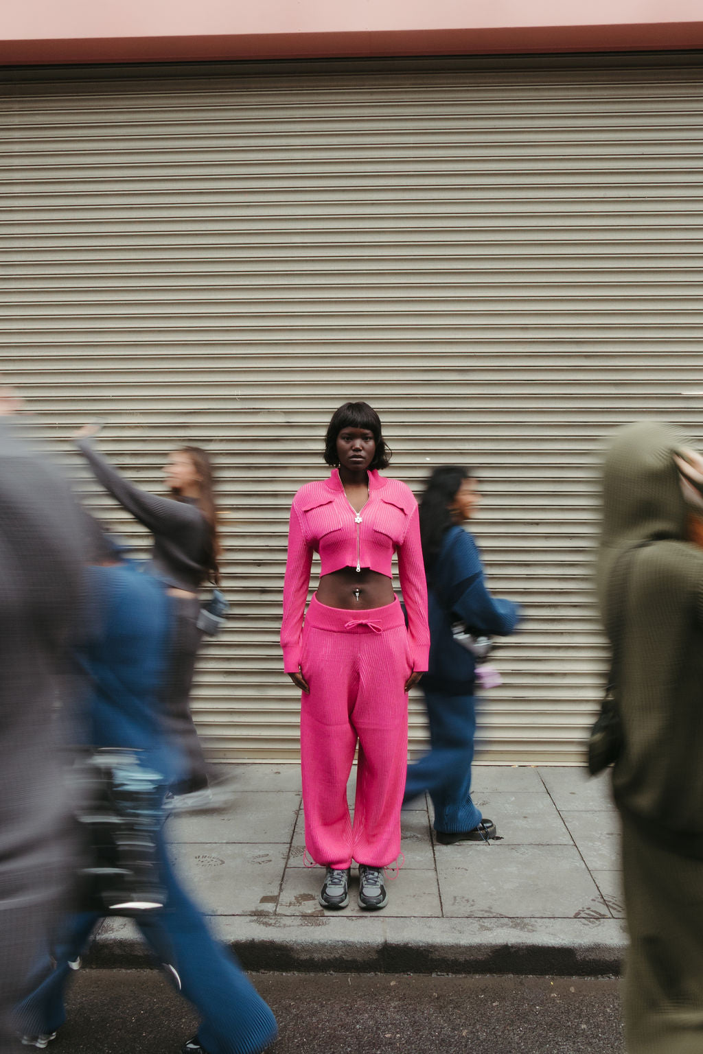 Pink 100% cotton rib knit tracksuit bottoms