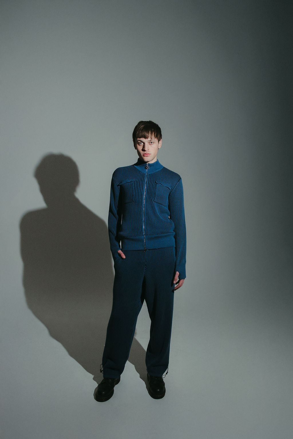 Blue 100% cotton rib knit tracksuit top