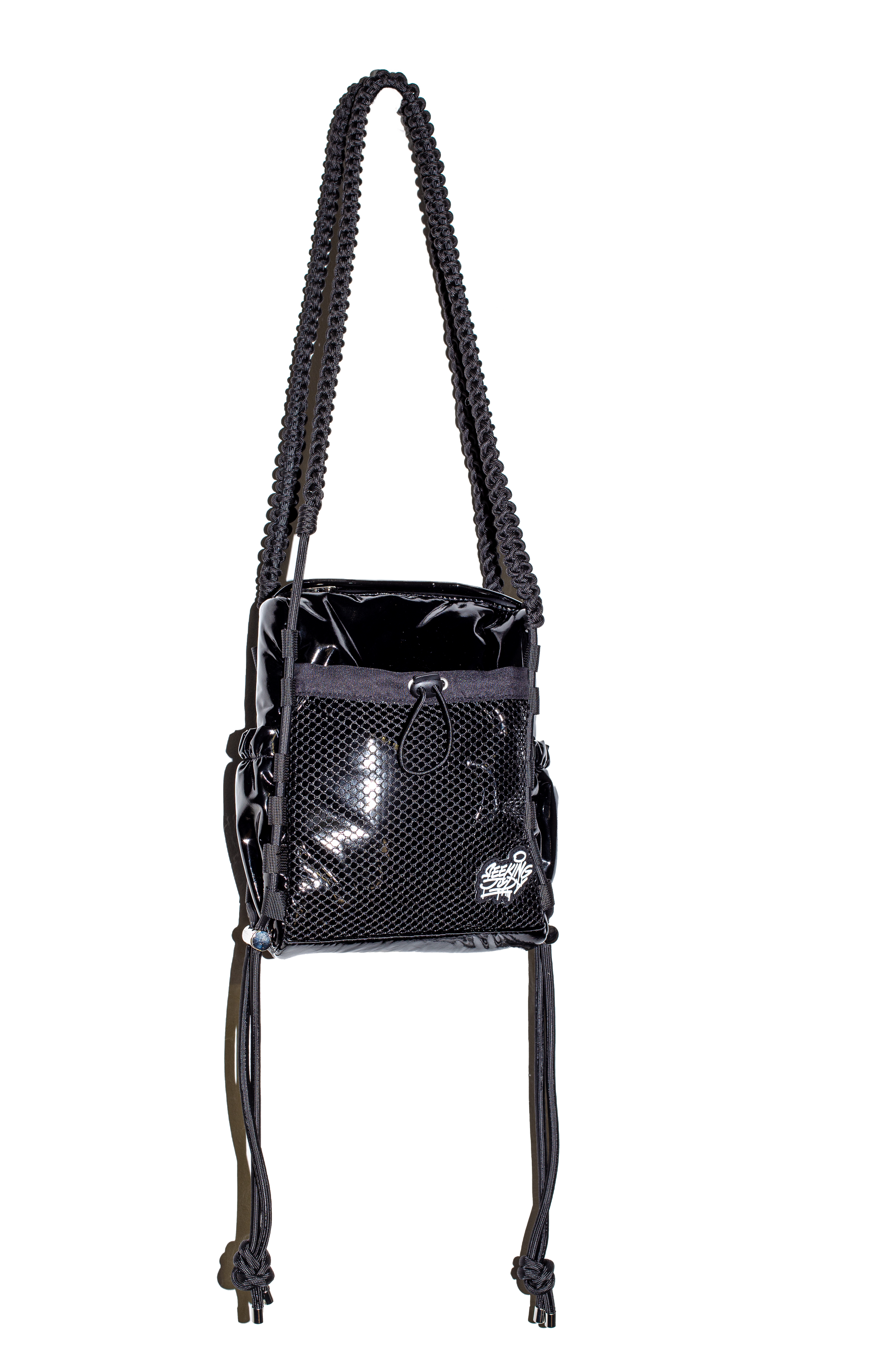'Rain proof' Small Metallic Bag Black Patent