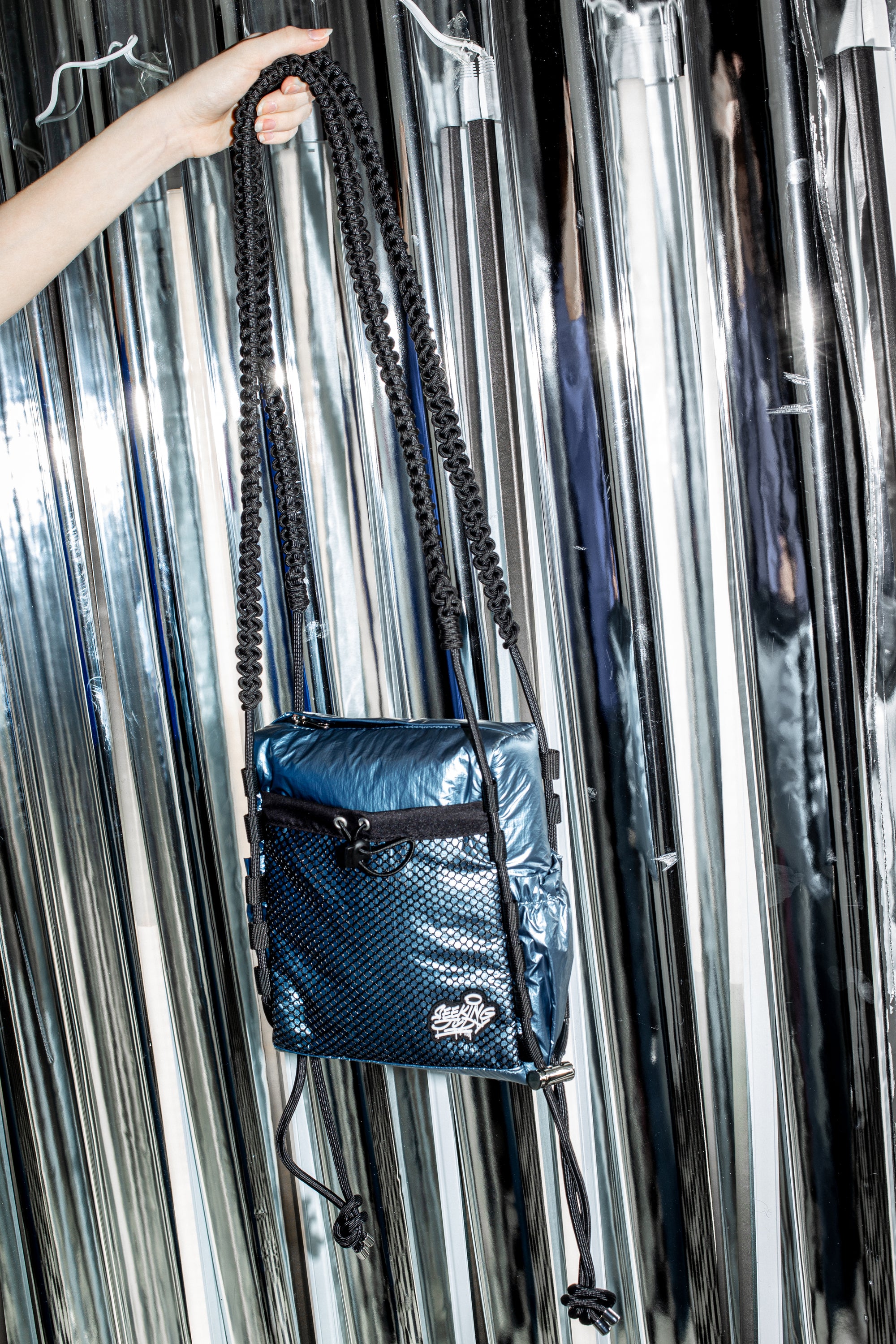 'Rain proof' Small Metallic Bag Blue