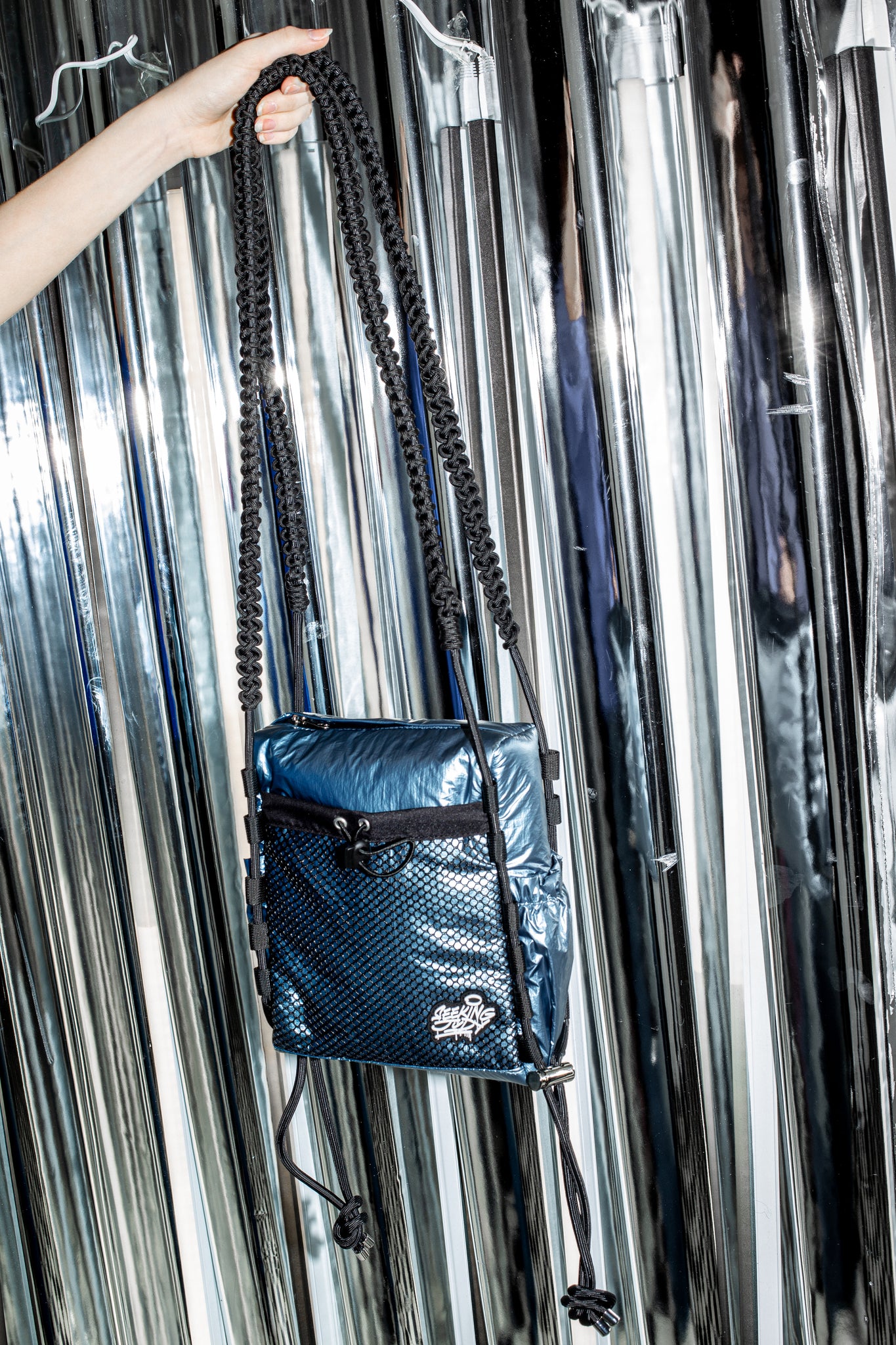 'Rain proof' Small Metallic Bag Blue