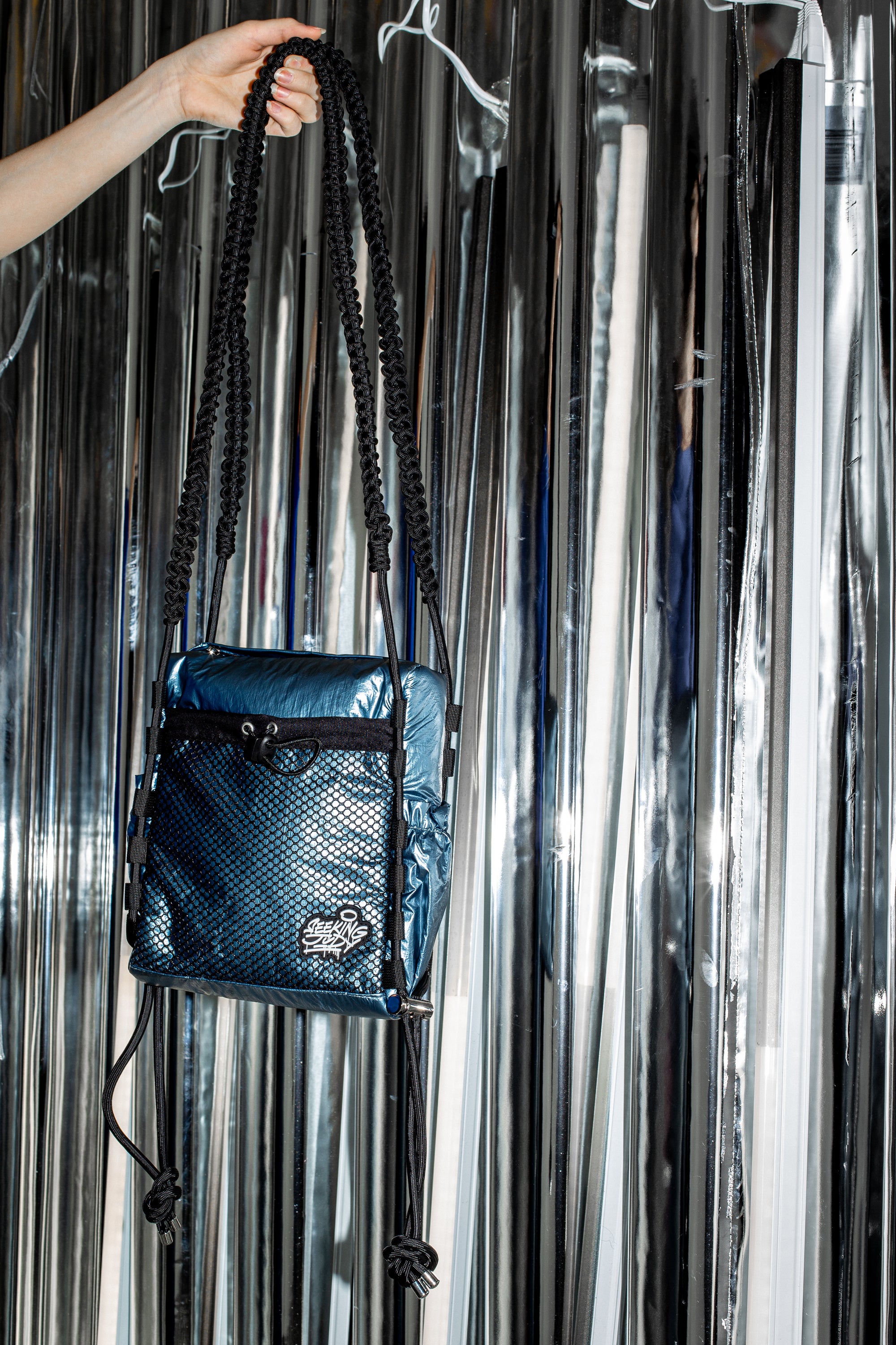'Rain proof' Small Metallic Bag Blue