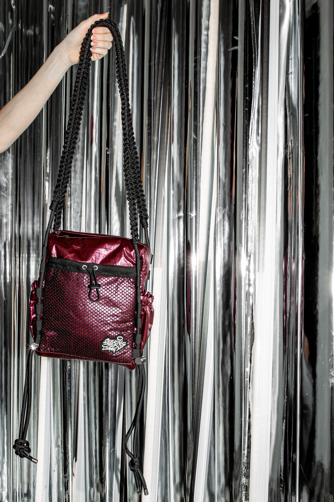'Rain proof' Small Metallic Bag Burgundy