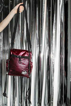 'Rain proof' Small Metallic Bag Burgundy