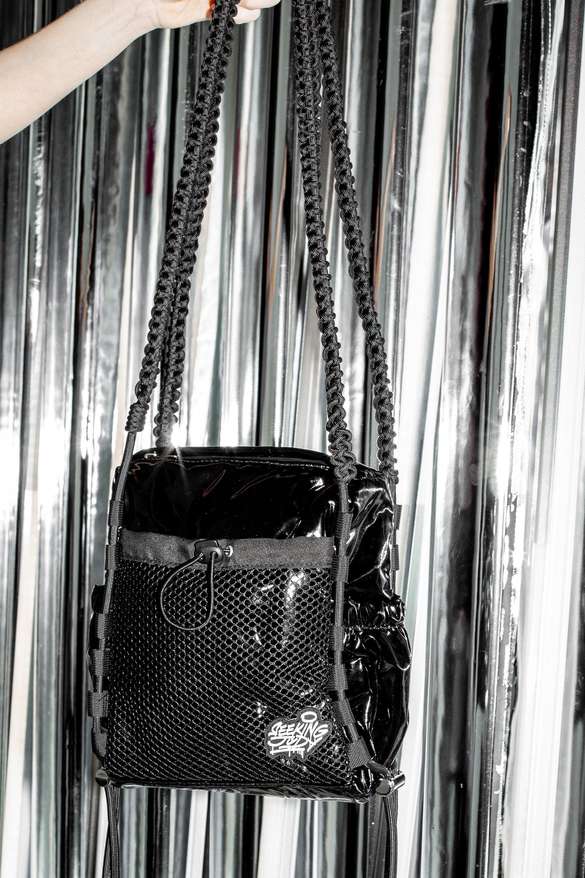 'Rain proof' Small Metallic Bag Black Patent