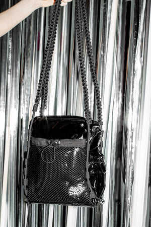 'Rain proof' Small Metallic Bag Black Patent