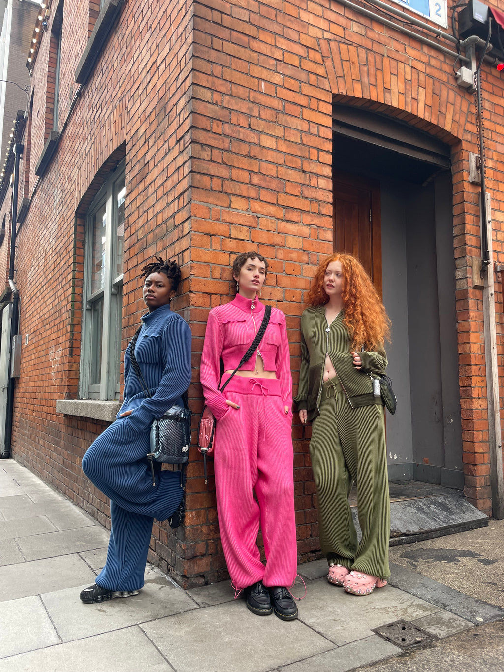 Blue 100% cotton rib knit tracksuit bottoms