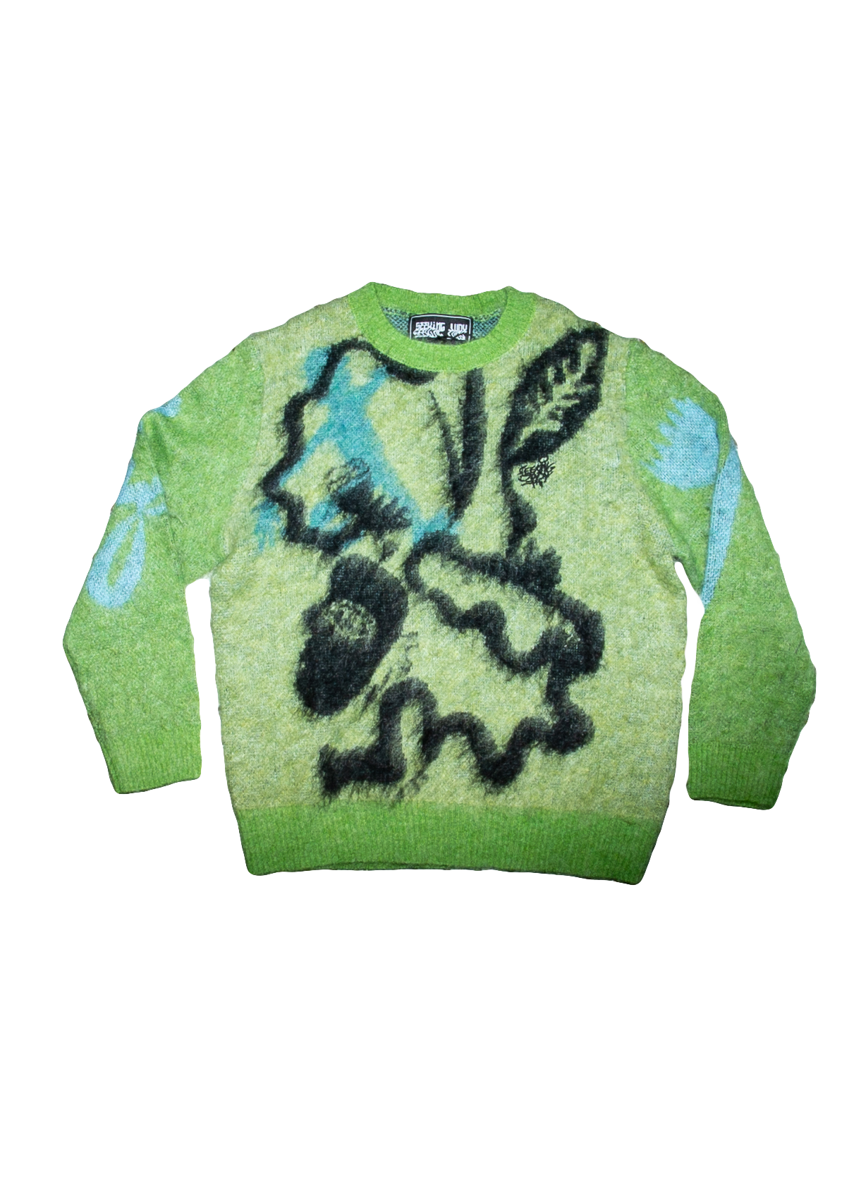 Green Mohair Jumper with leaves and flowers