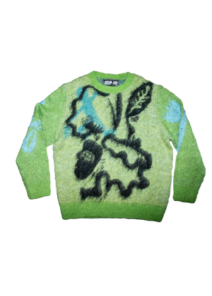 Green Mohair Jumper with leaves and flowers