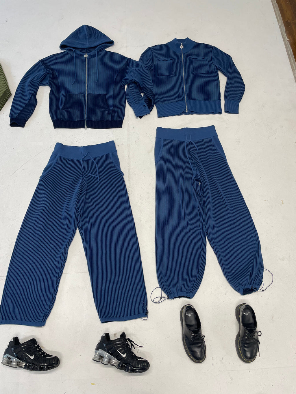 Blue 100% cotton rib knit tracksuit bottoms