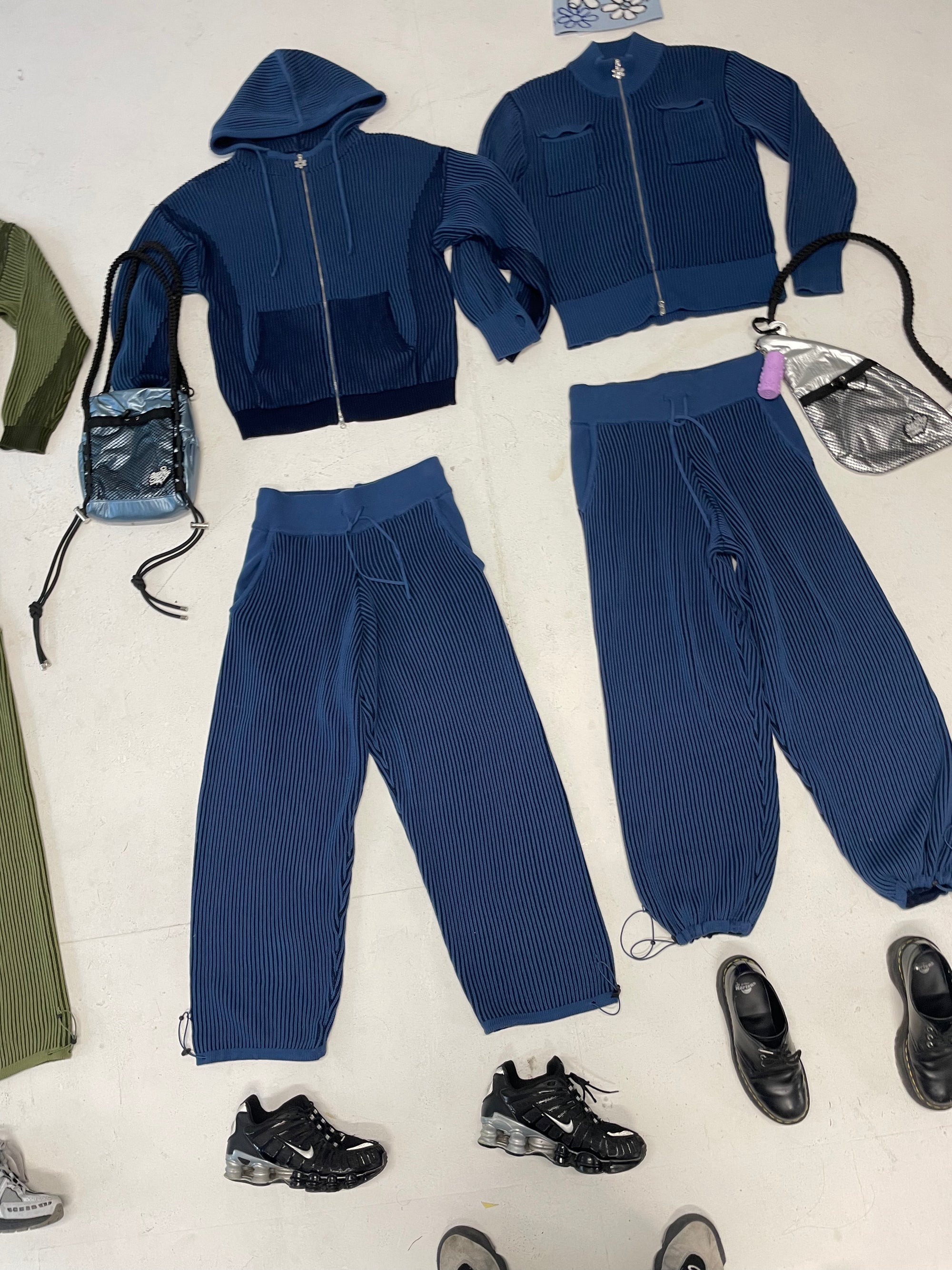 Blue Hooded 100% cotton rib knit tracksuit top