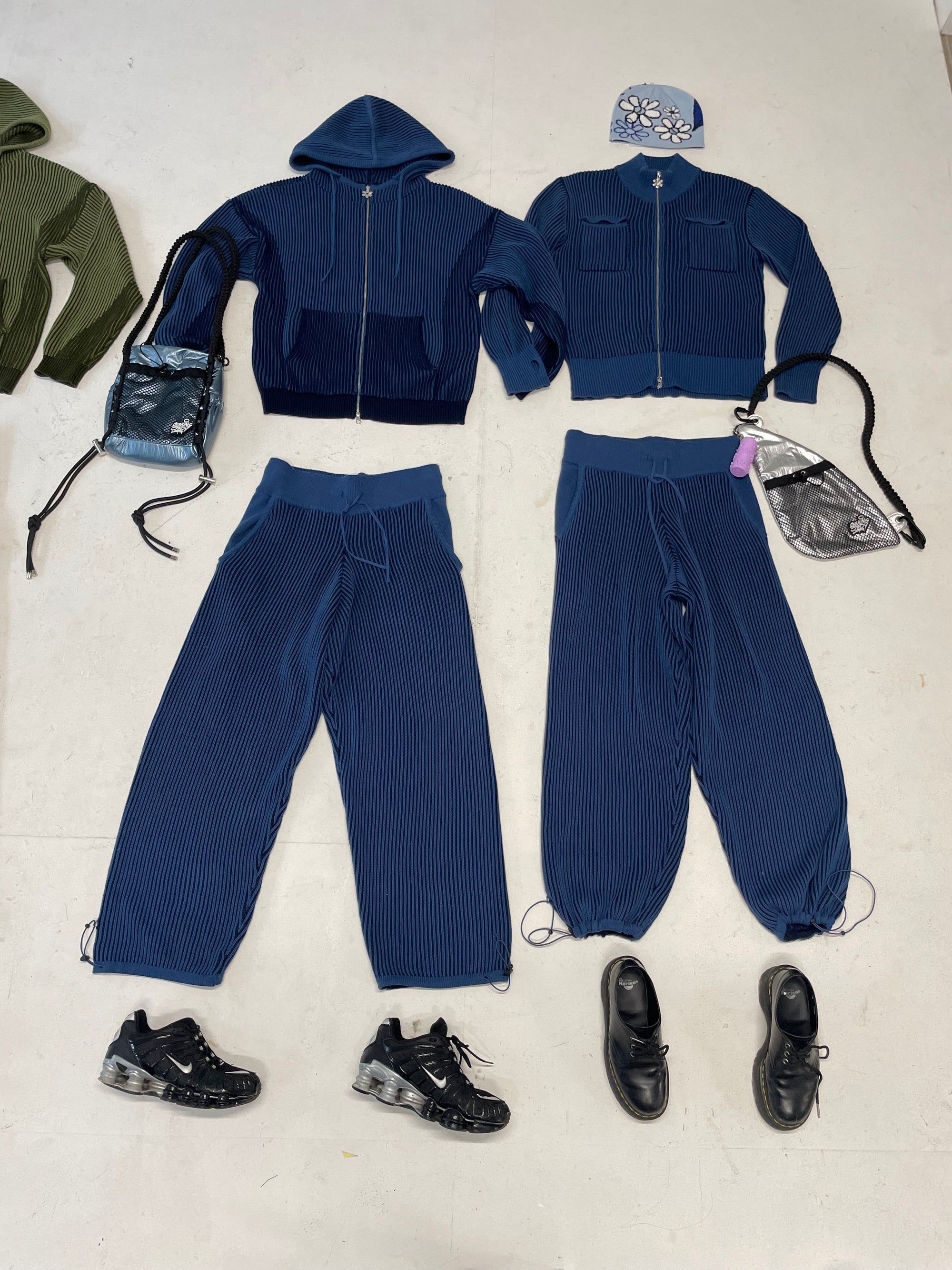 Blue Hooded 100% cotton rib knit tracksuit top