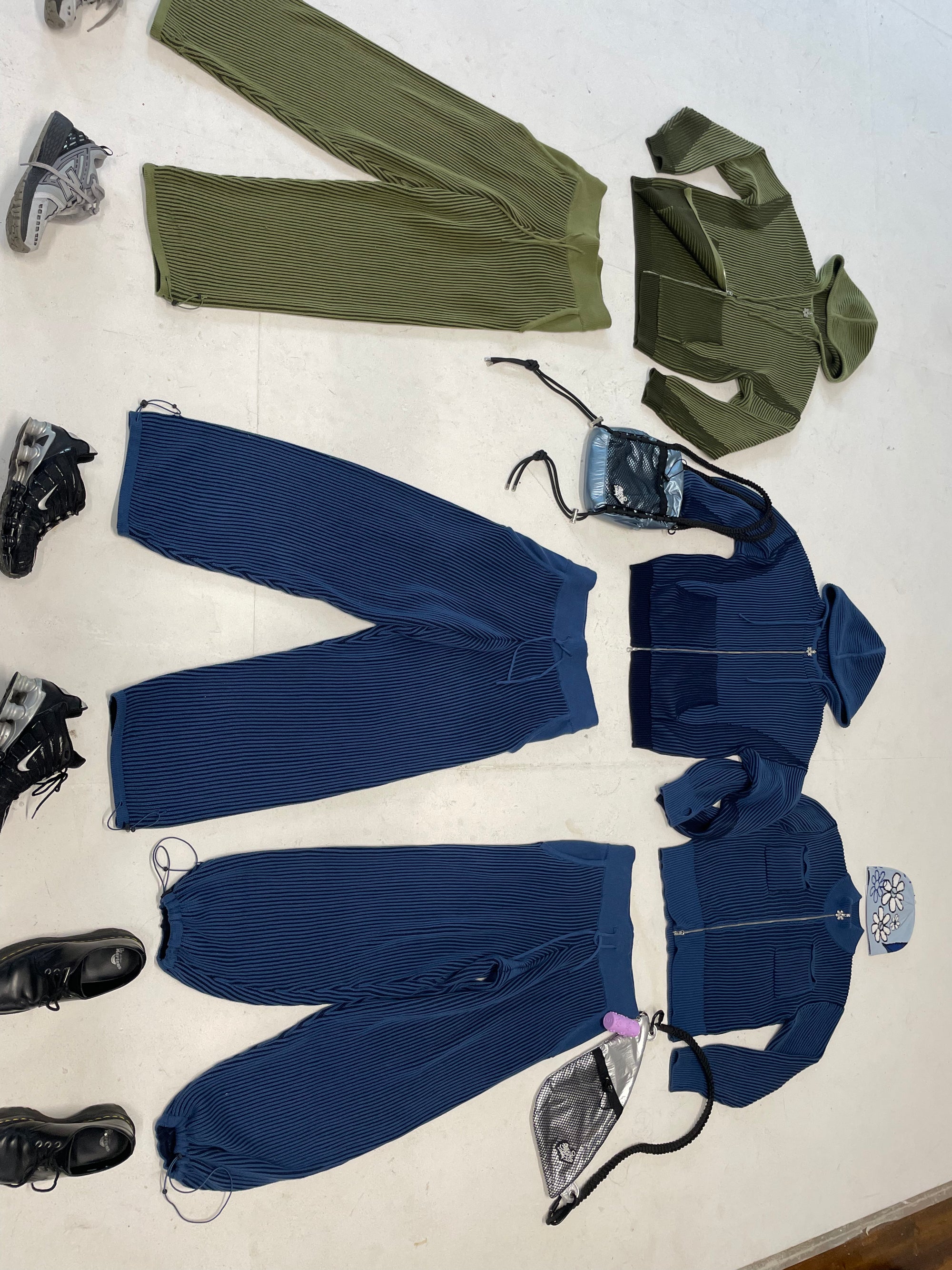 Khaki Hooded 100% cotton rib knit tracksuit top