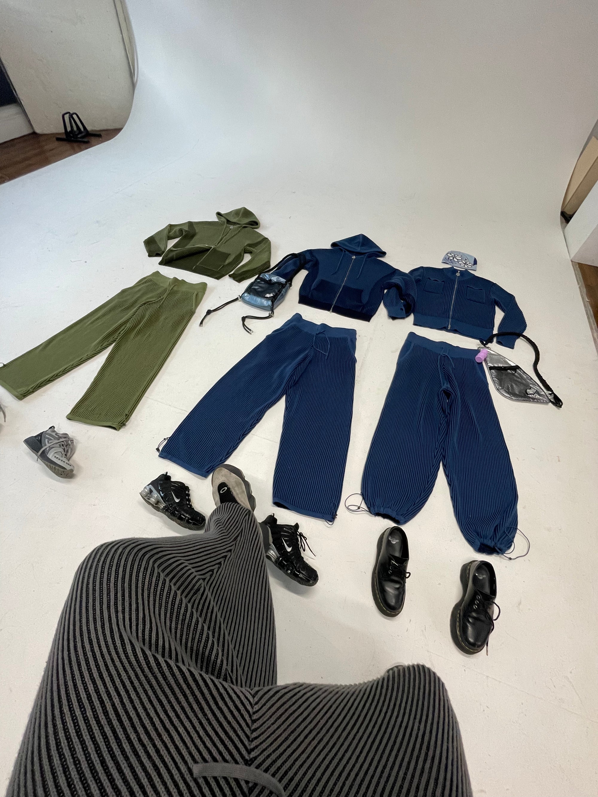 Blue Hooded 100% cotton rib knit tracksuit top