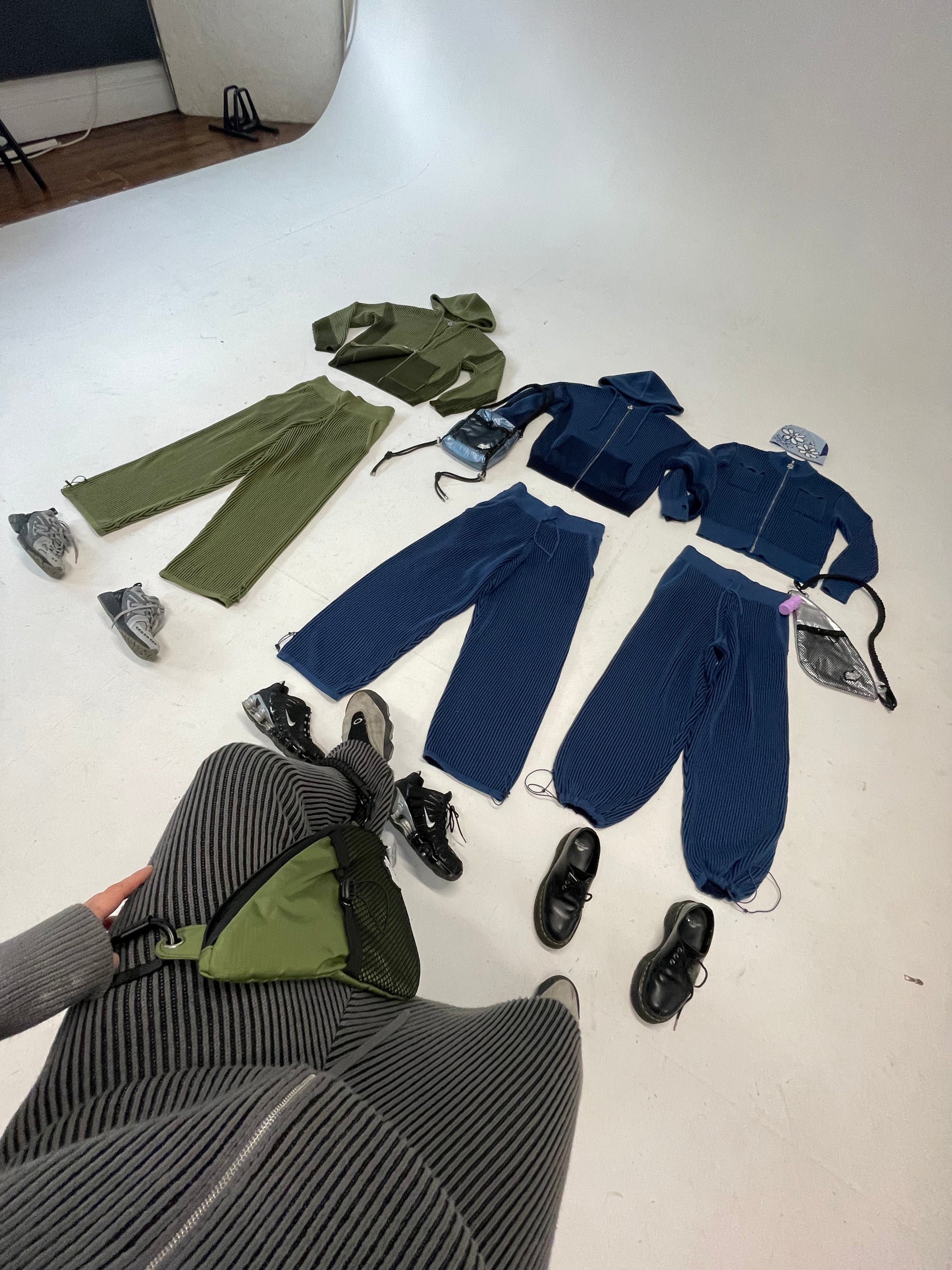 Khaki Hooded 100% cotton rib knit tracksuit top