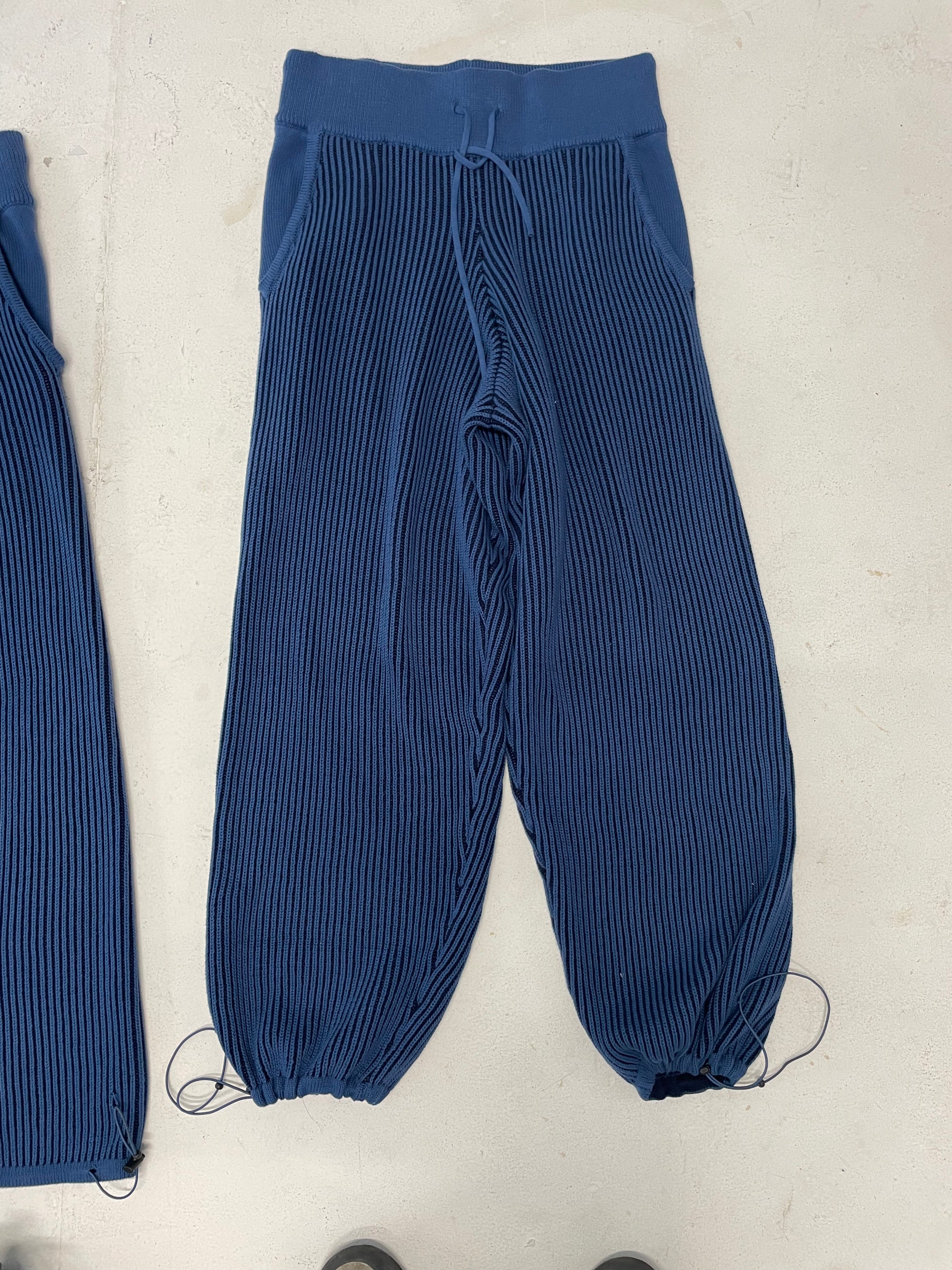 Blue 100% cotton rib knit tracksuit bottoms