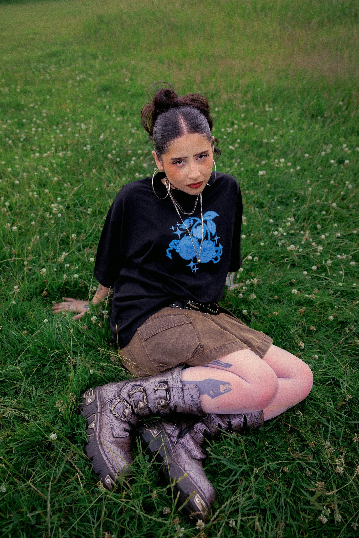 'Cheeky Cherries' Black oversized T-shirt
