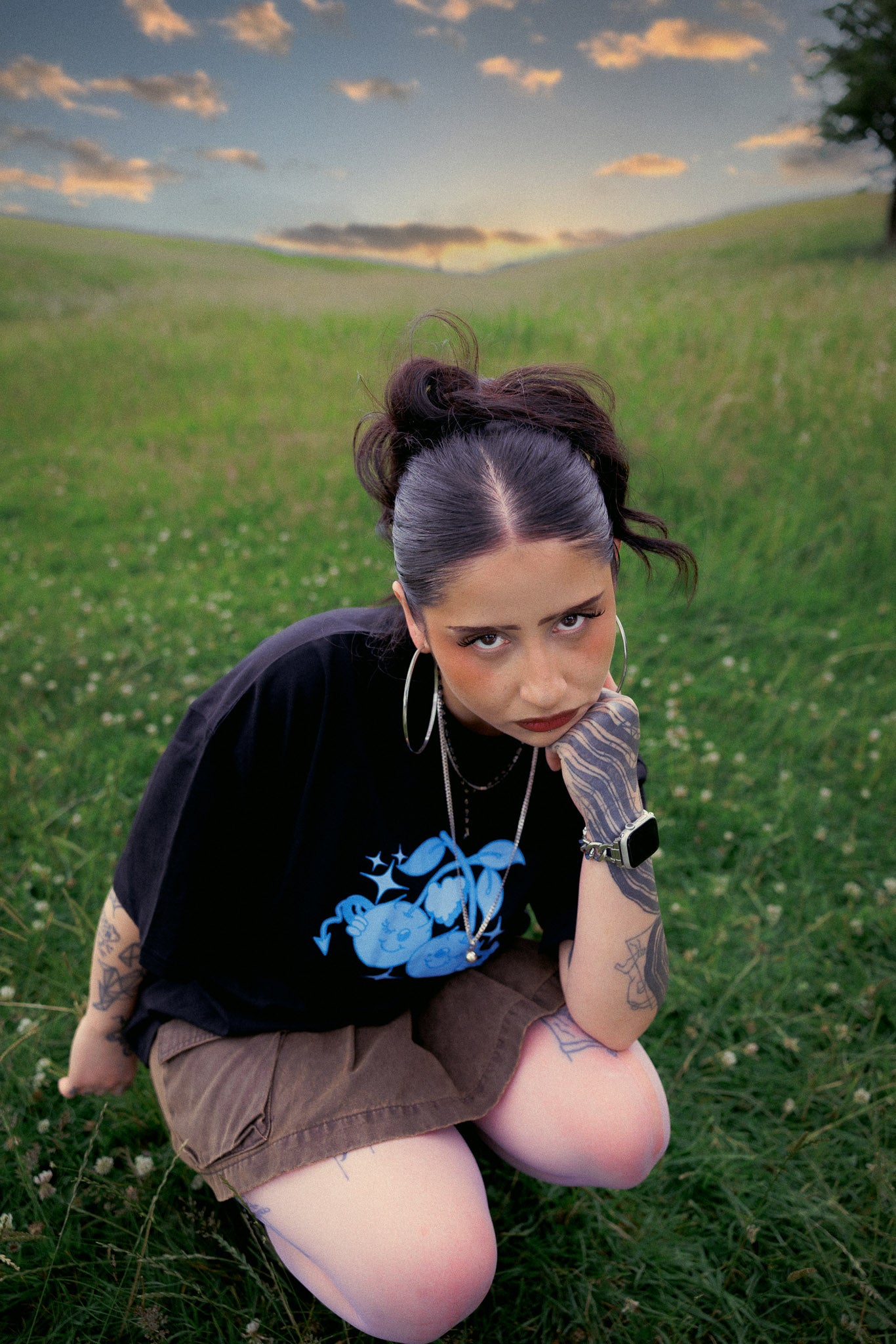 'Cheeky Cherries' Black oversized T-shirt
