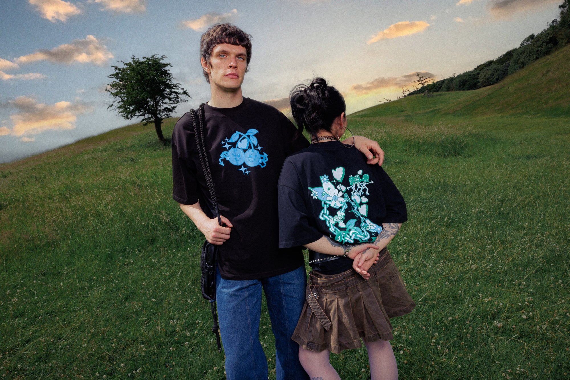 'Cheeky Cherries' Black oversized T-shirt