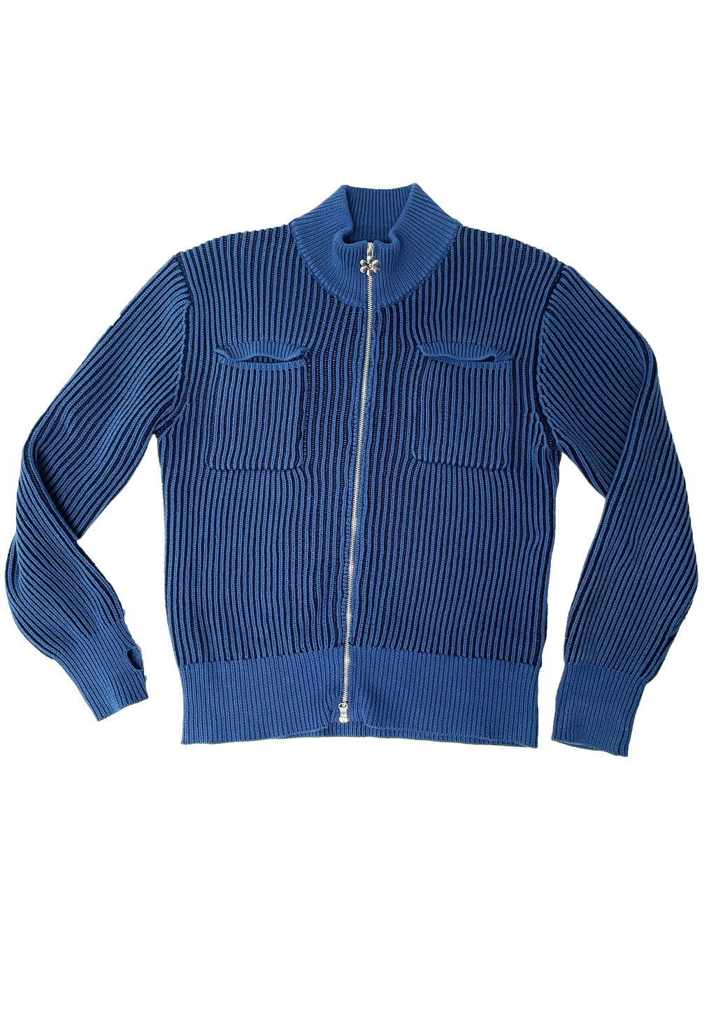 Blue 100% cotton rib knit tracksuit top