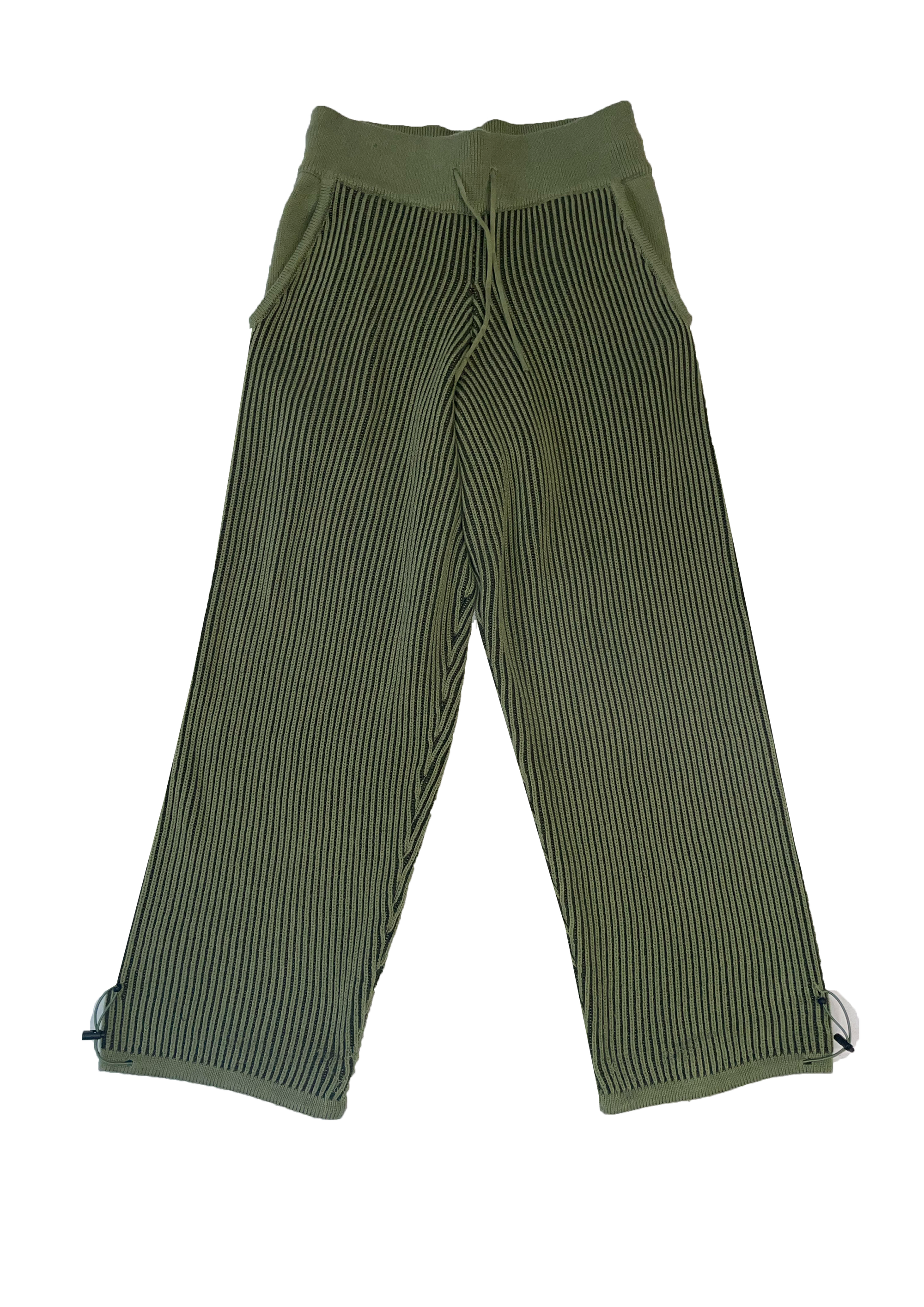 Khaki 100% cotton rib knit tracksuit bottoms